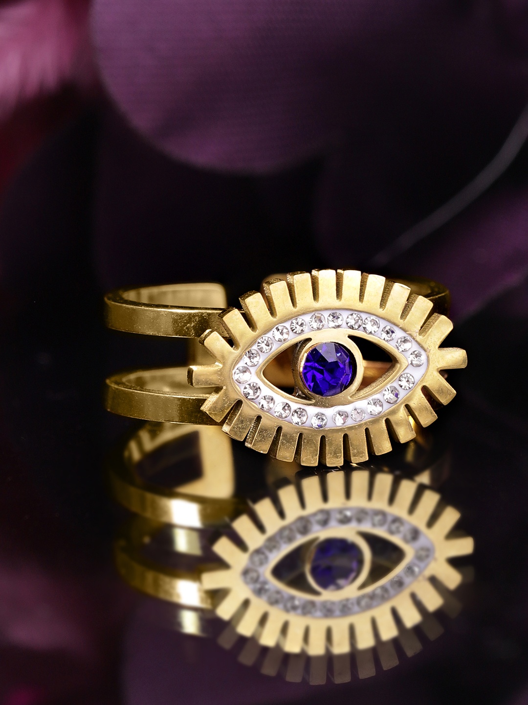 

Rubans 22k Gold Plated Stainless Steel Anti-Tarnish Waterproof Evil Eye Adjustable Ring