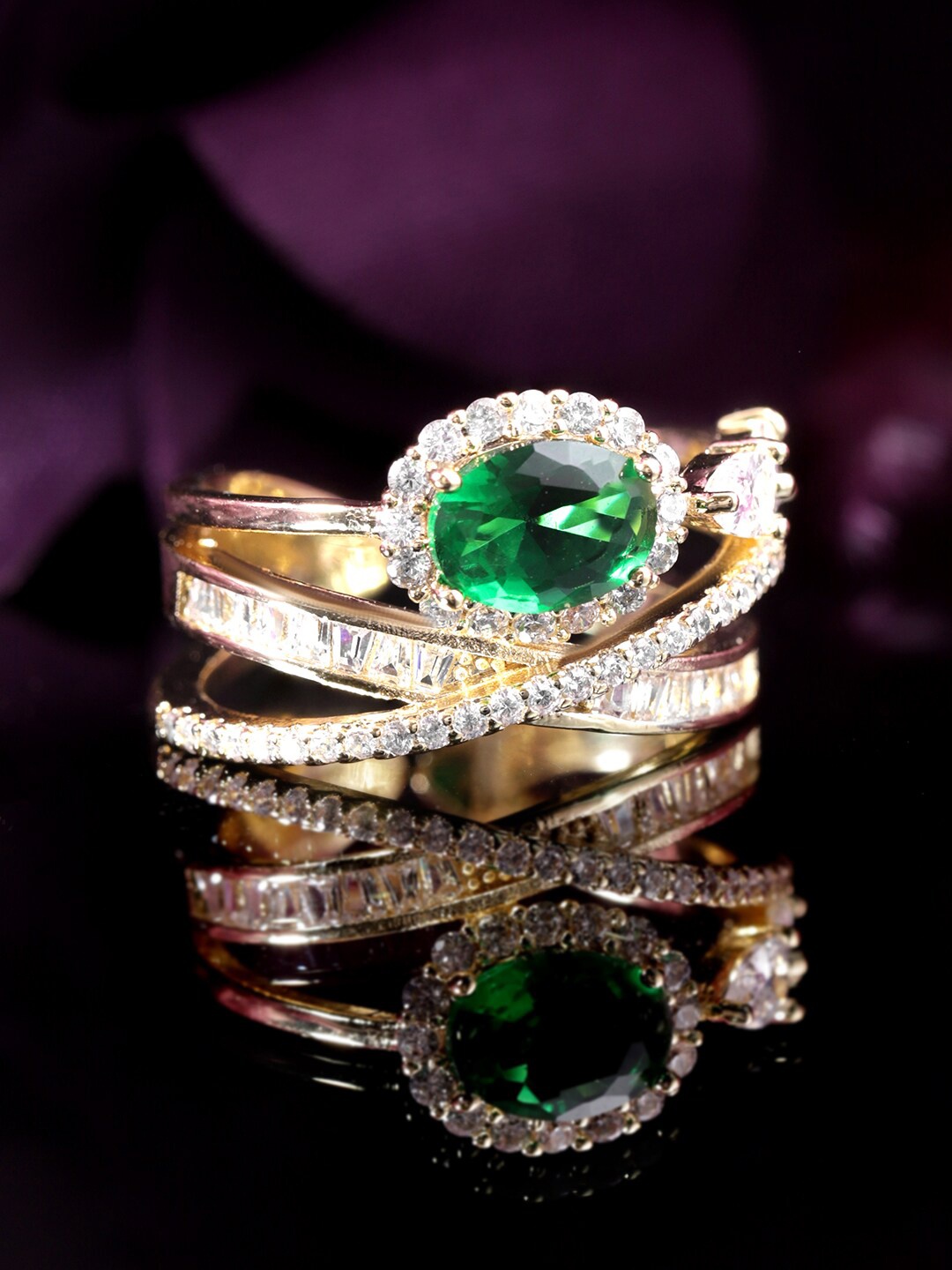 

Rubans Voguish Gold-Plated CZ-Studded Finger Ring