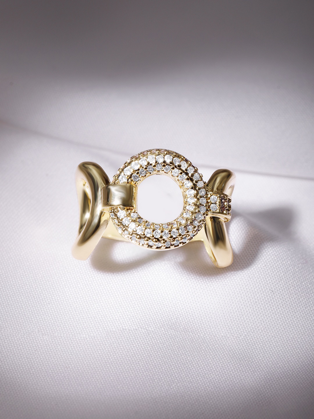 

Rubans Voguish Gold-Plated CZ-Studded Adjustable Finger Ring