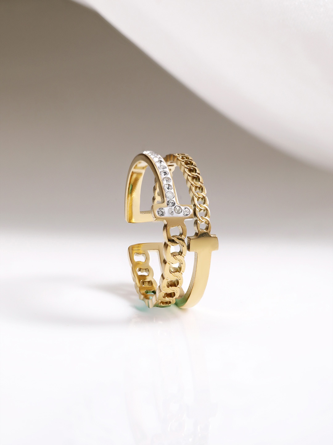

Rubans Voguish 22K Gold Plated Stainless Steel Anti-Tarnish Waterproof CZ Adjustable Ring