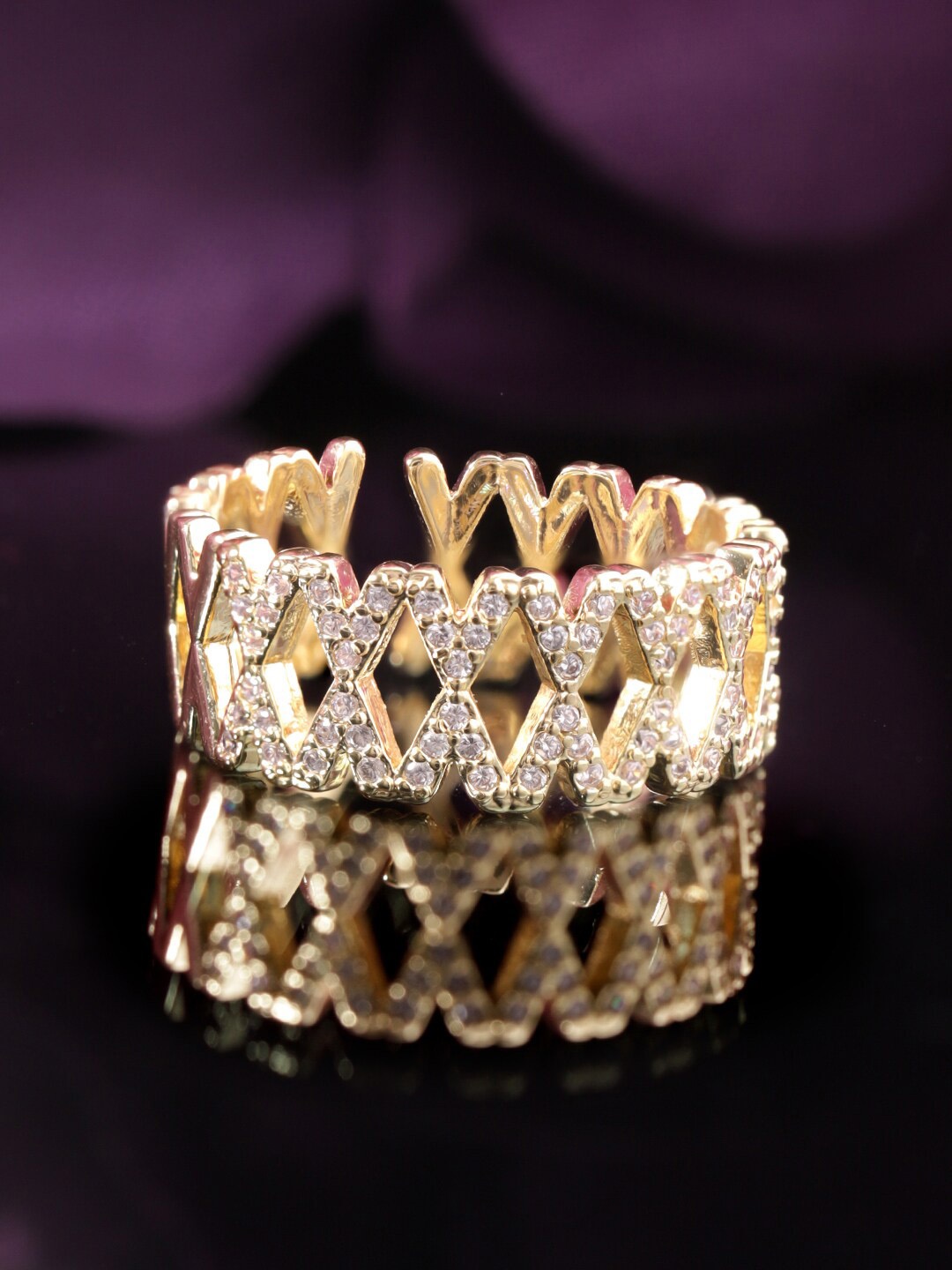 

Rubans Voguish Gold-Plated CZ-Studded Adjustable Finger Ring
