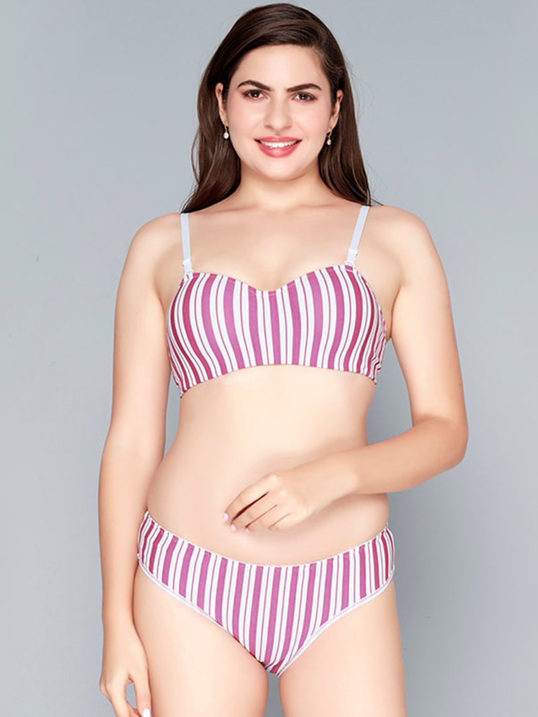 

Lady Love Striped Lingerie Set, Pink