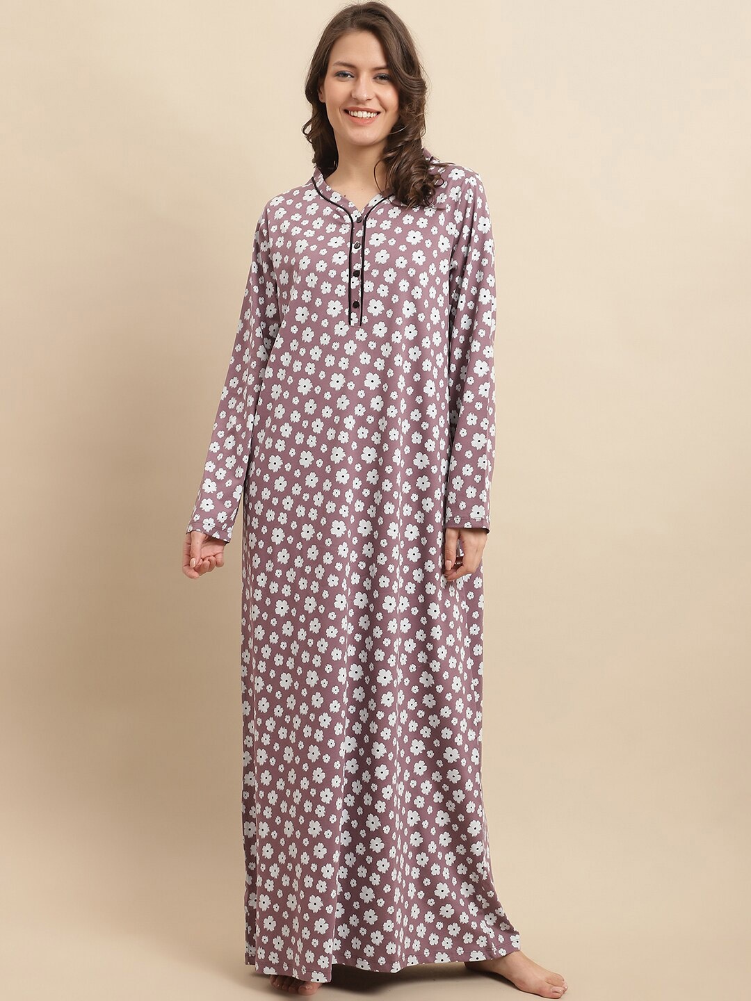 

Kanvin Pink Floral Printed Pure Cotton Maxi Nightdress