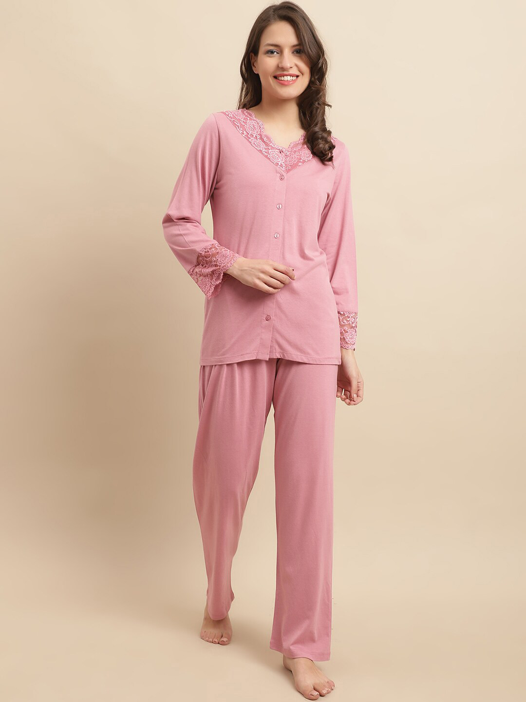 

Kanvin Pink V Neck Night Suit