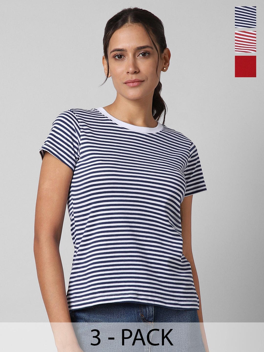 

Pantaloons Women Pack of 3 T-Shirt, Navy blue