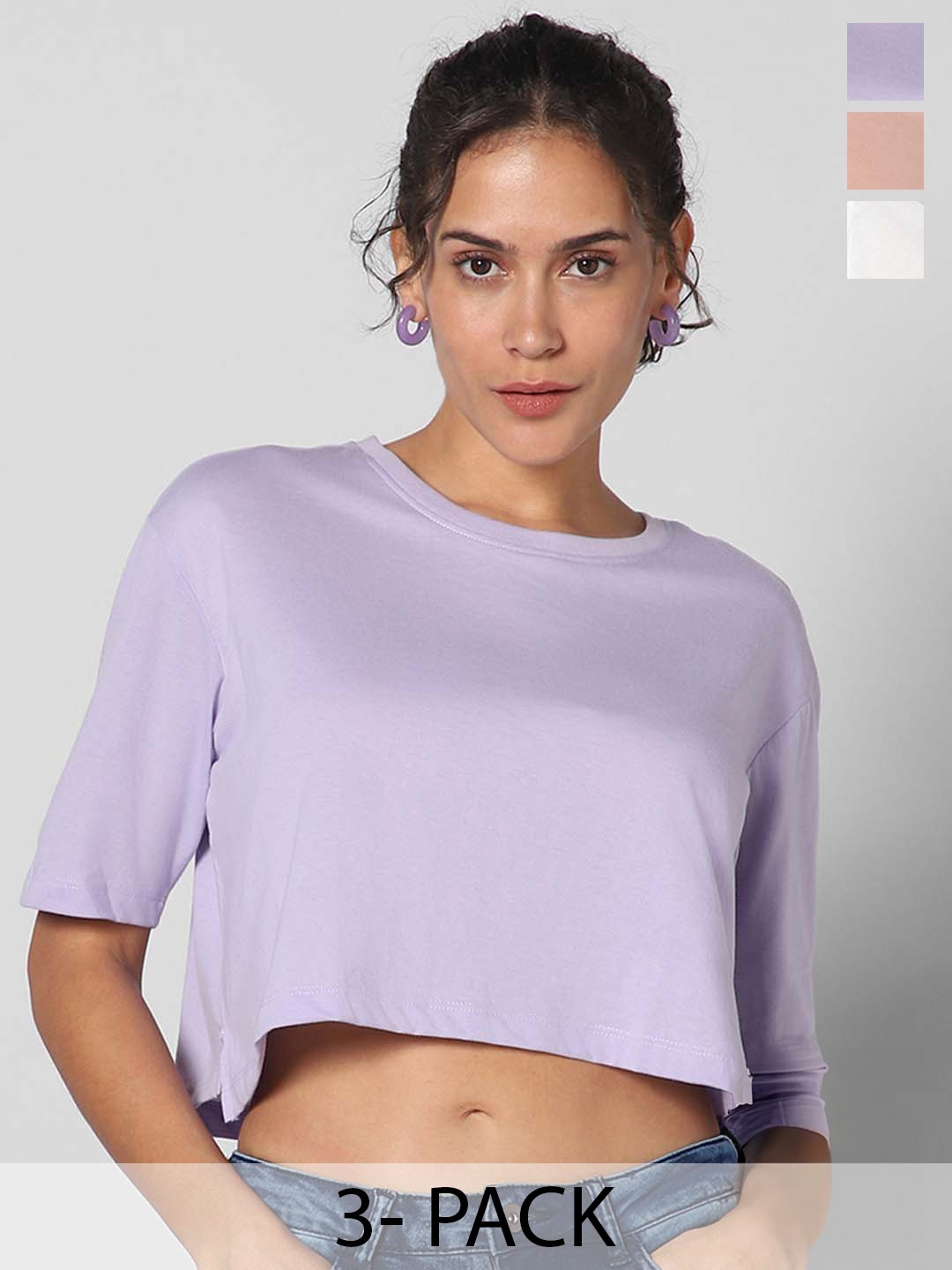 

Pantaloons Pack Of 3 Drop-Shoulder Sleeves Crop T-shirt, Lavender