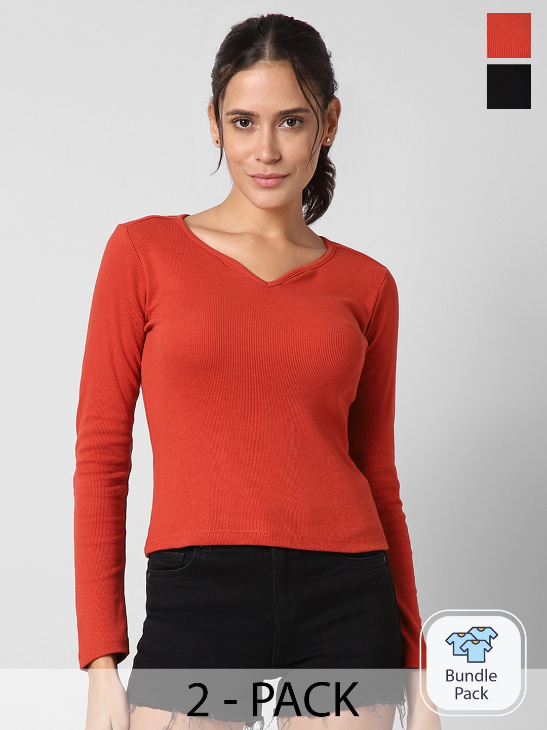 

Pantaloons Pack Of 2 V-Neck Long Sleeves T-shirt, Red