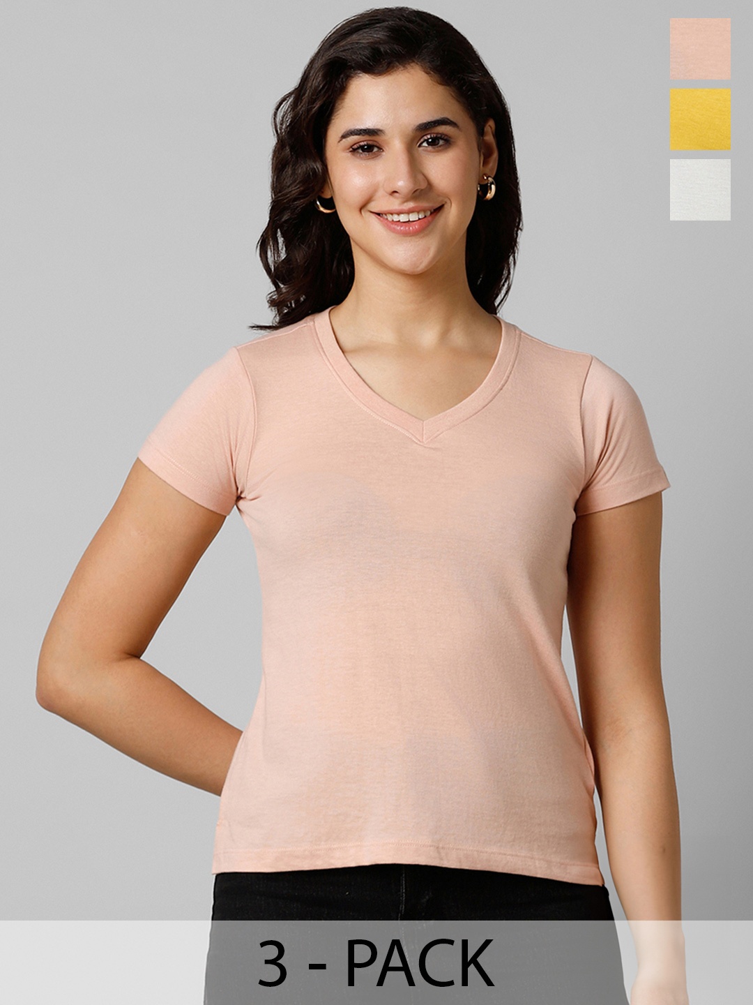 

Pantaloons Pack Of 3 V-Neck T-shirt, Peach