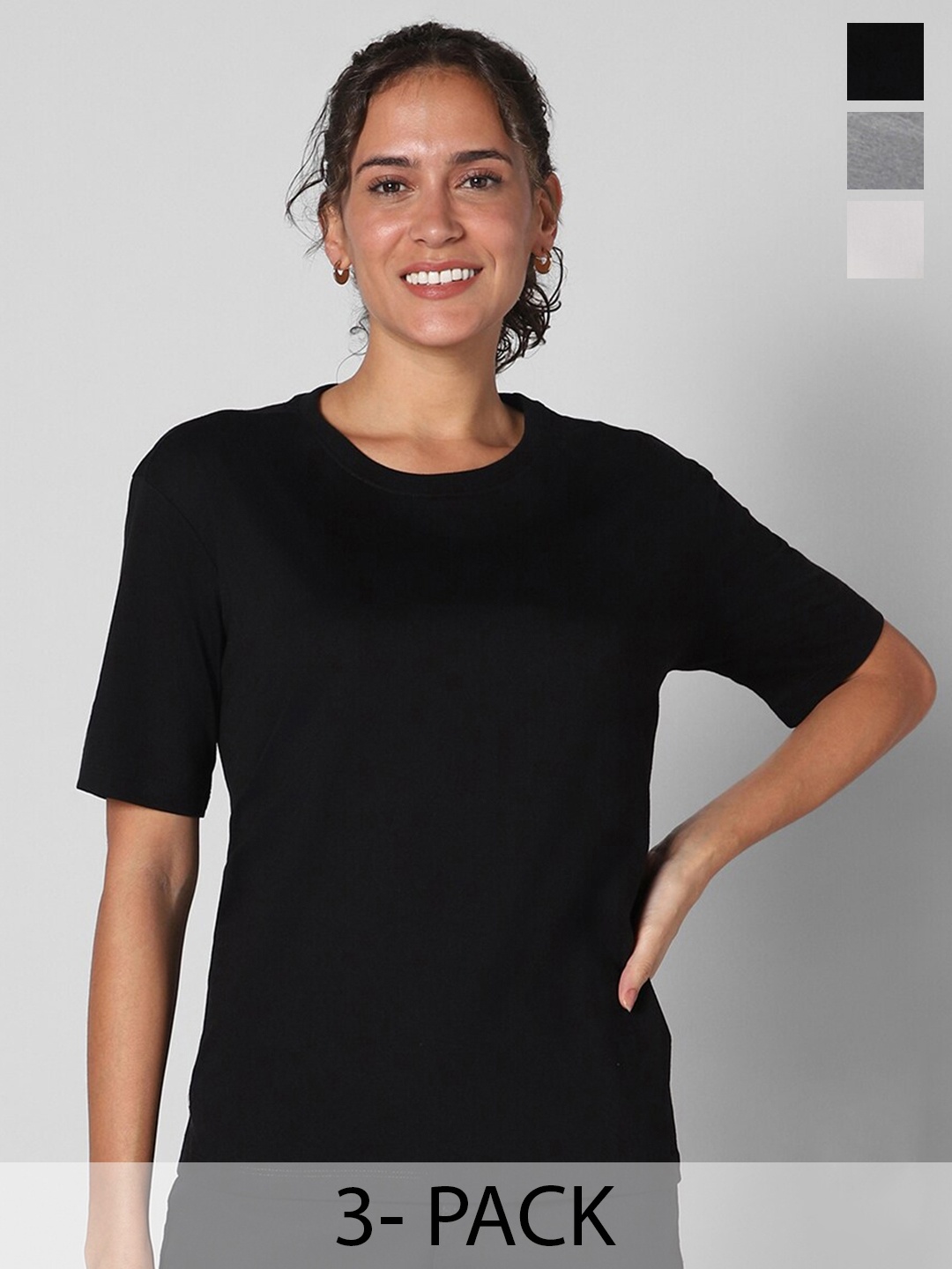 

Pantaloons Pack Of 3 Round Neck T-shirt, Black