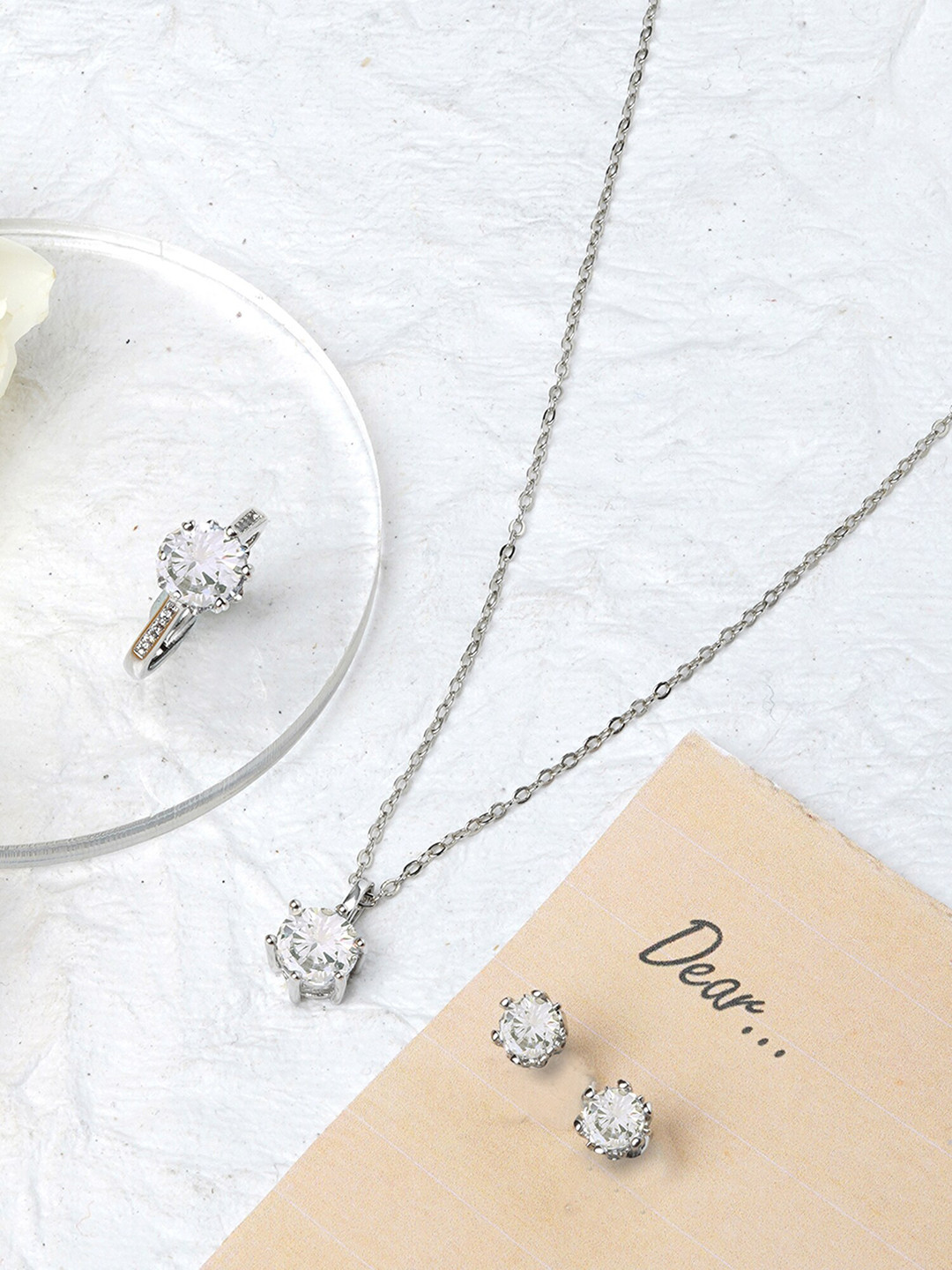 

JOKER & WITCH Silver-Plated Stone-Studded Jewellery Set