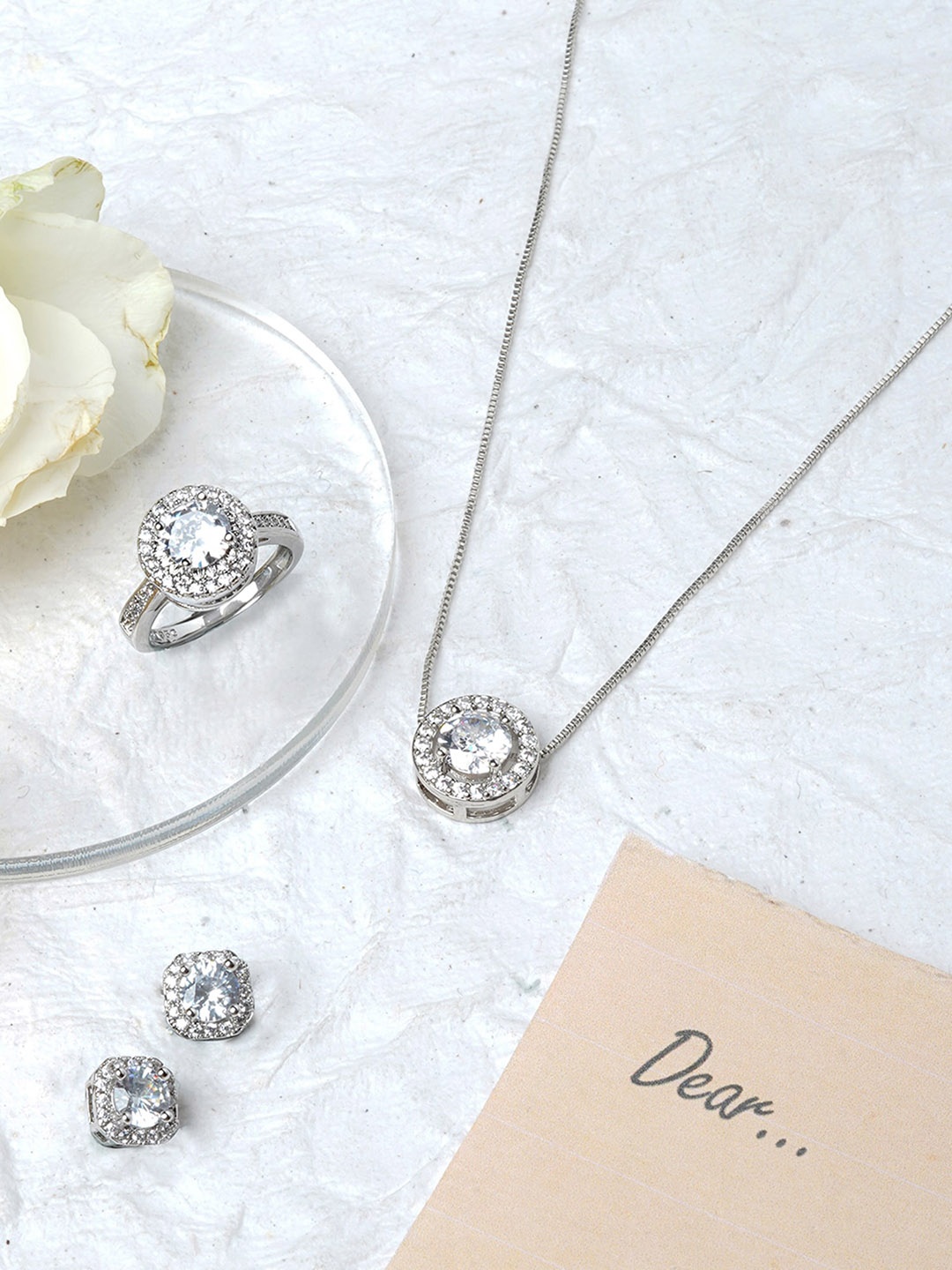

JOKER & WITCH Silver-Plated Stone-Studded Jewellery Set