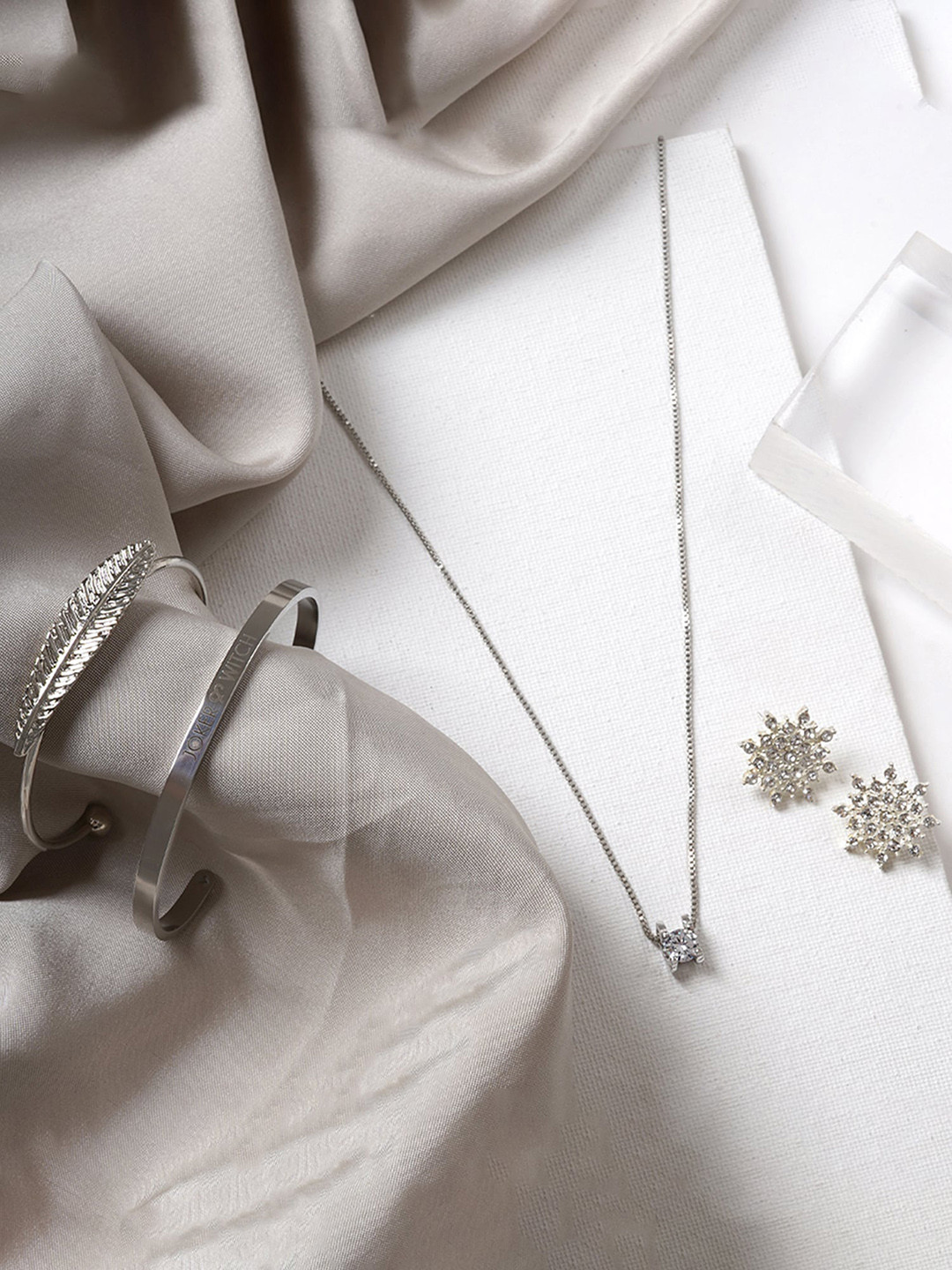 

JOKER & WITCH Silver-Plated Stone-Studded Jewellery Set