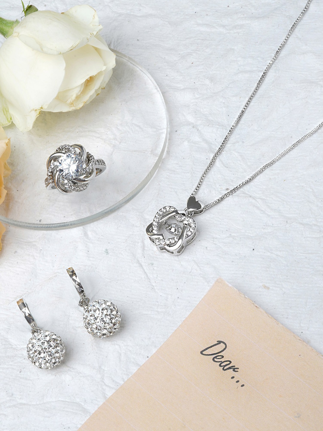 

JOKER & WITCH Silver-Plated Stone-Studded Jewellery Set