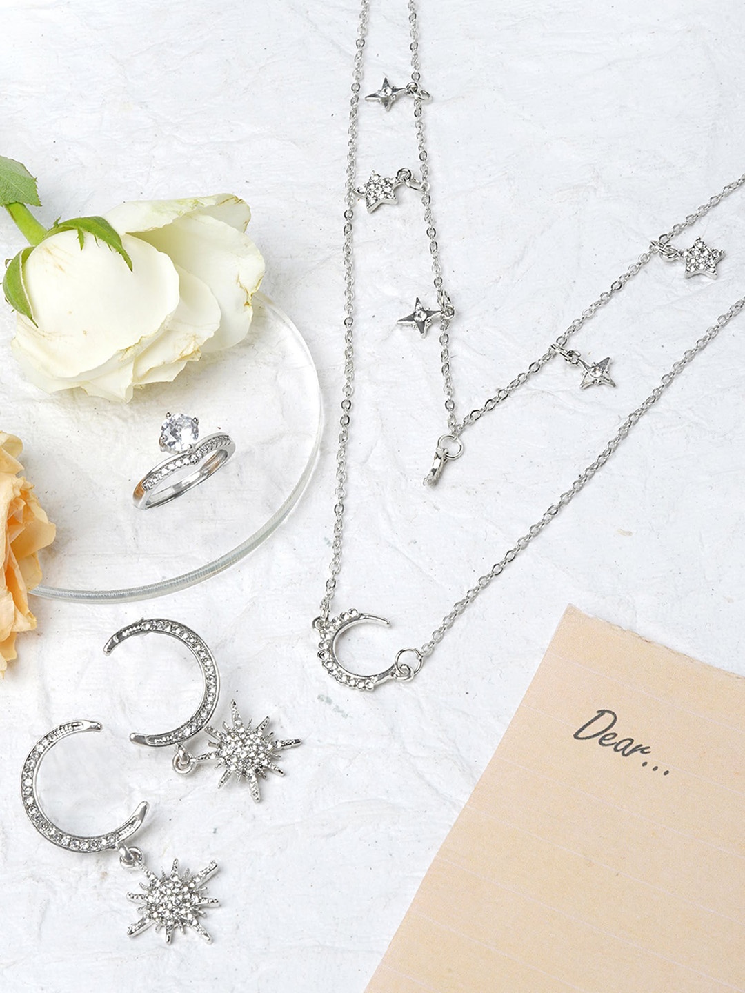

JOKER & WITCH Silver-Plated Stone-Studded Jewellery Set