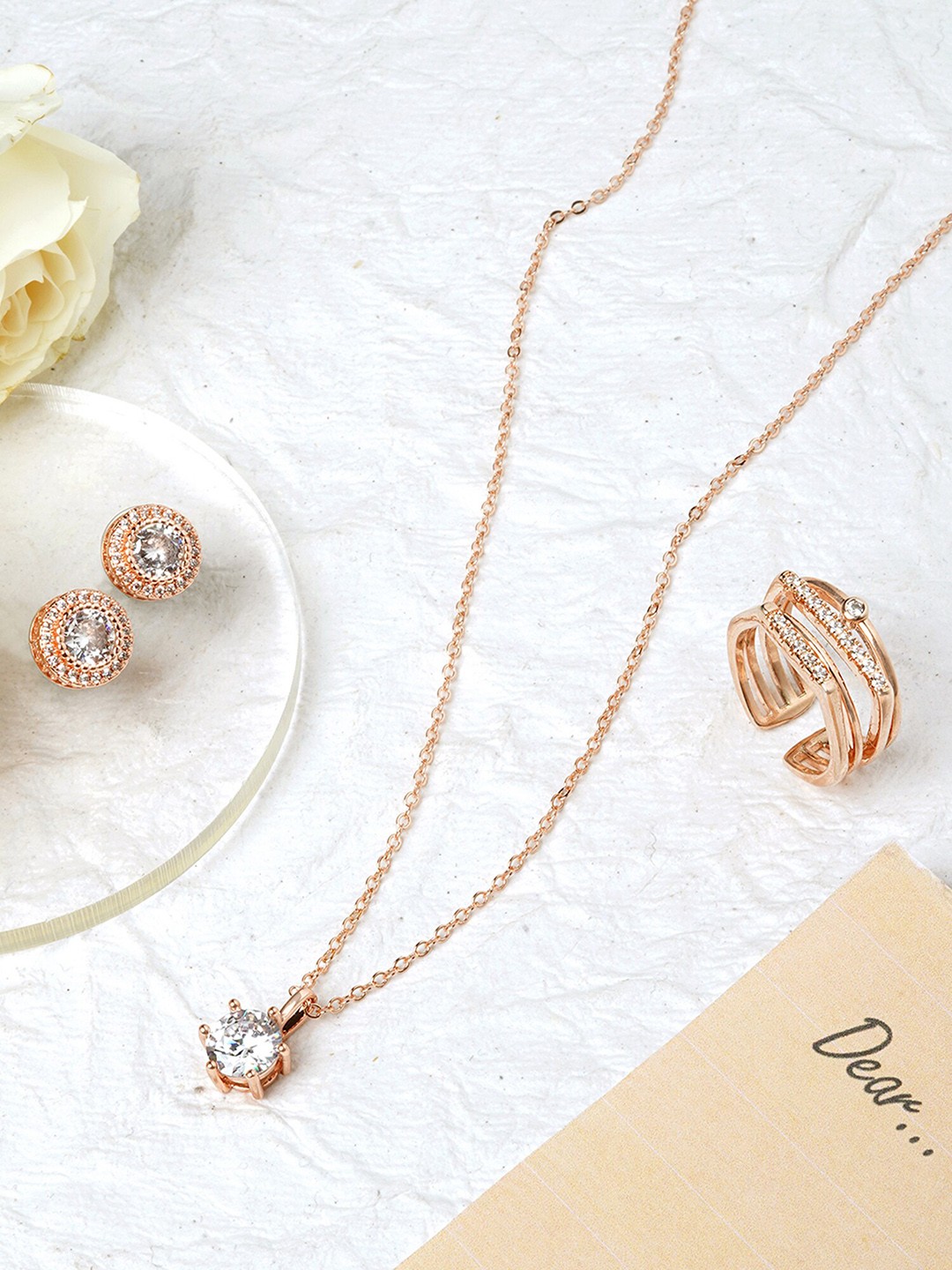 

JOKER & WITCH Rose Gold-Plated Stone-Studded Jewellery Set