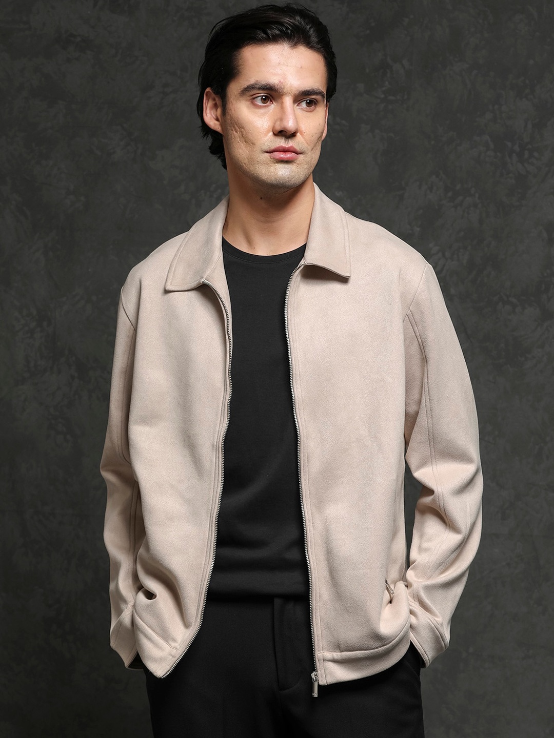

RARE RABBIT Men Baxer Boxy Fit Spread Collar Jacket, Off white