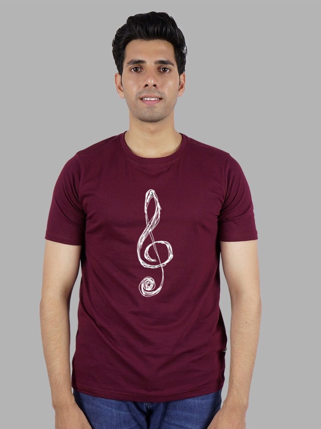 

Elibolz Graphic Printed Round Neck Cotton T-shirt, Maroon