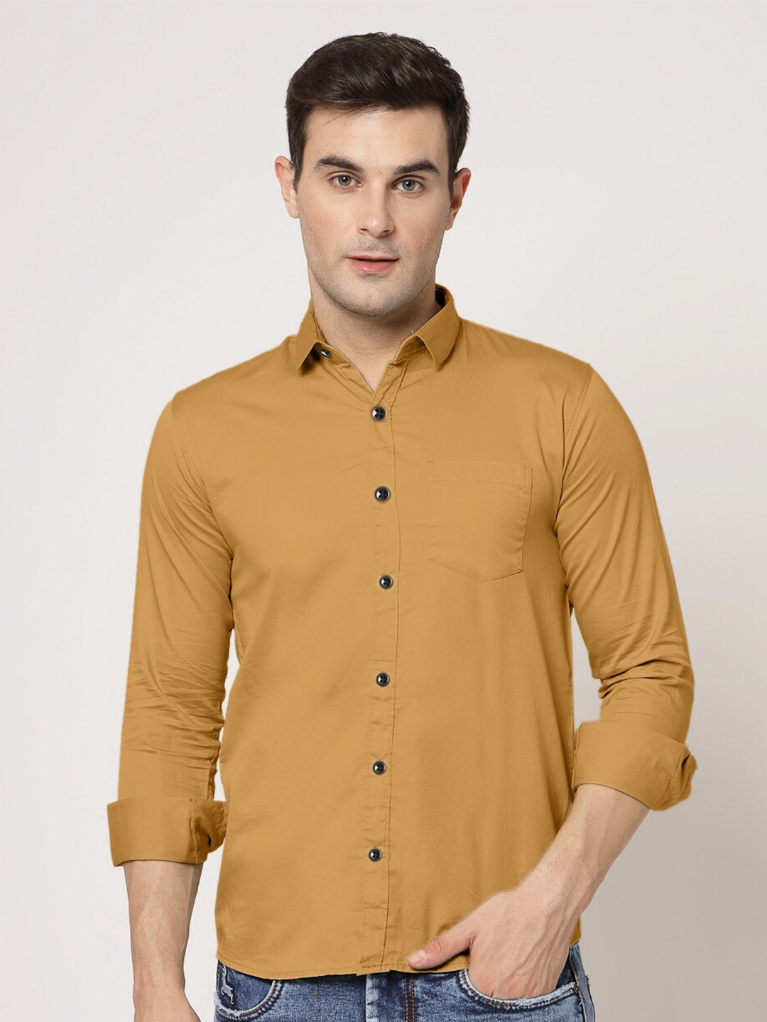 

ADWYN PETER New Spread Collar Cotton Casual Shirt, Beige
