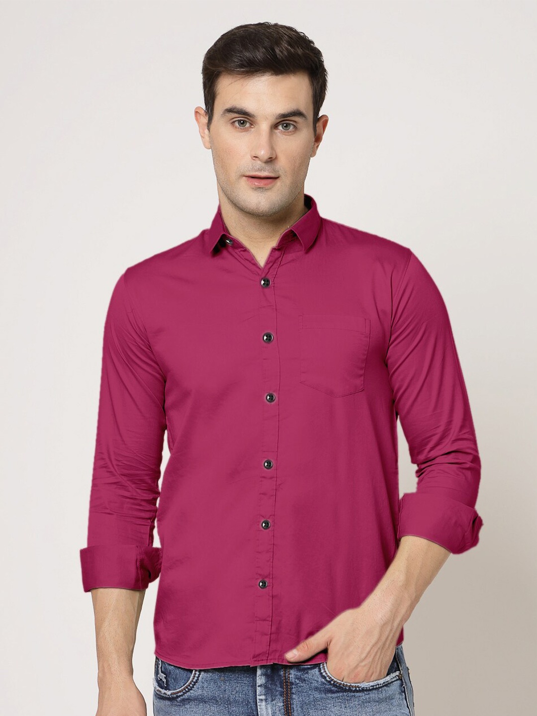 

ADWYN PETER New Spread Collar Cotton Casual Shirt, Burgundy