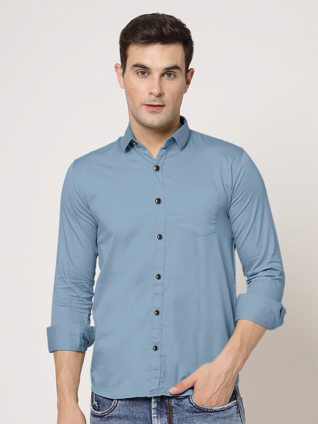 

ADWYN PETER New Spread Collar Cotton Casual Shirt, Blue