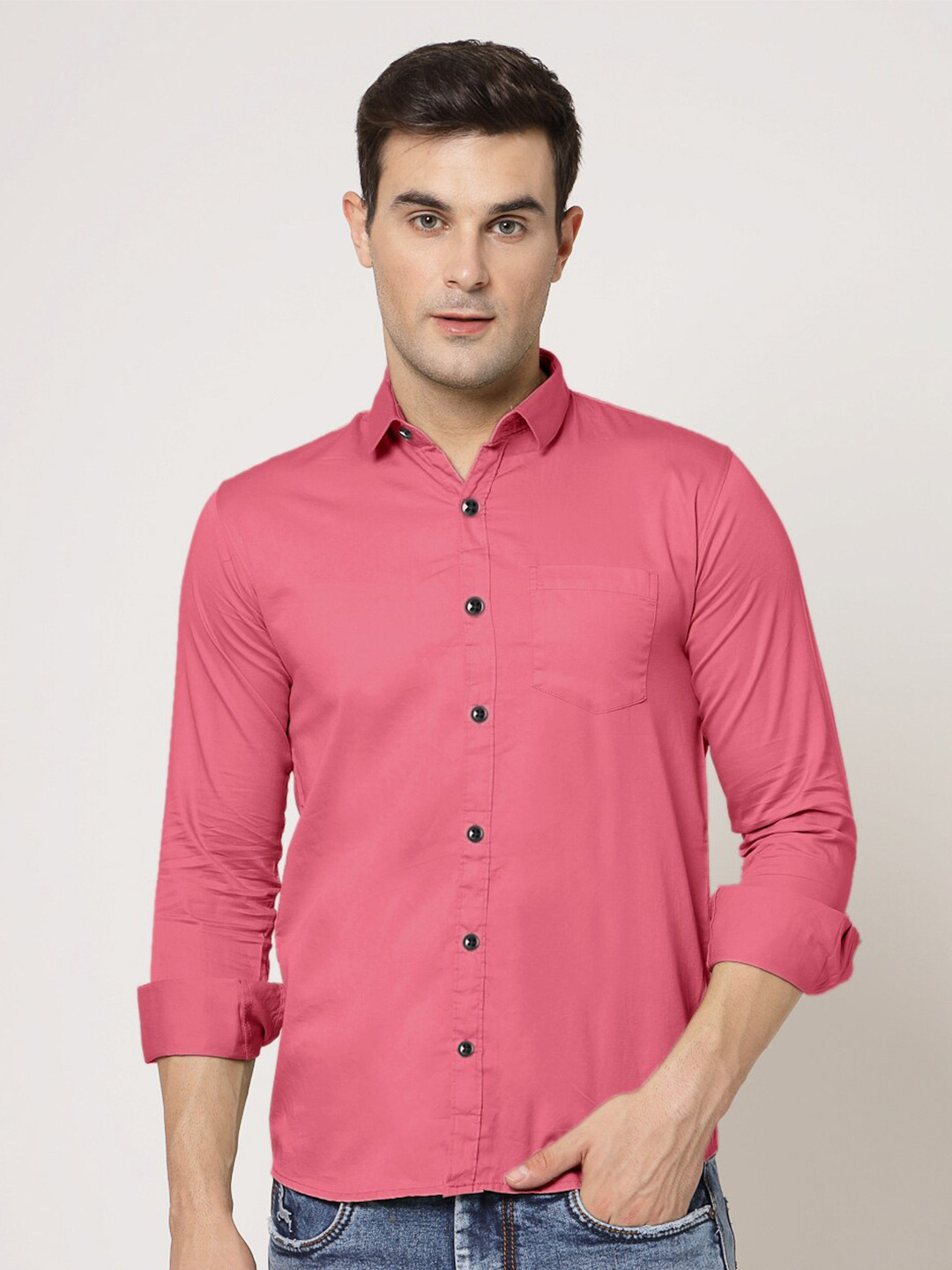 

ADWYN PETER New Spread Collar Cotton Casual Shirt, Pink
