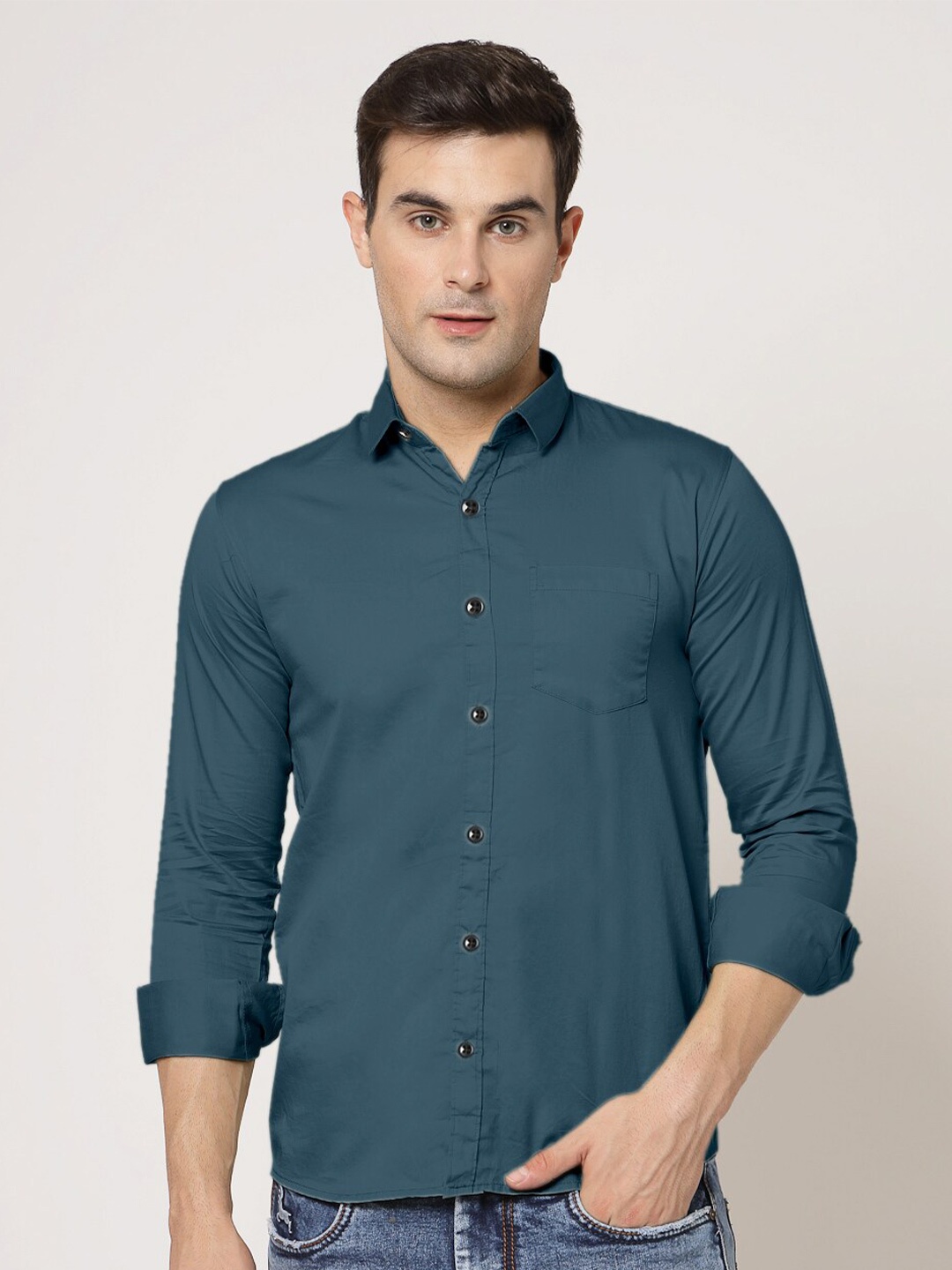 

ADWYN PETER New Spread Collar Cotton Casual Shirt, Sea green