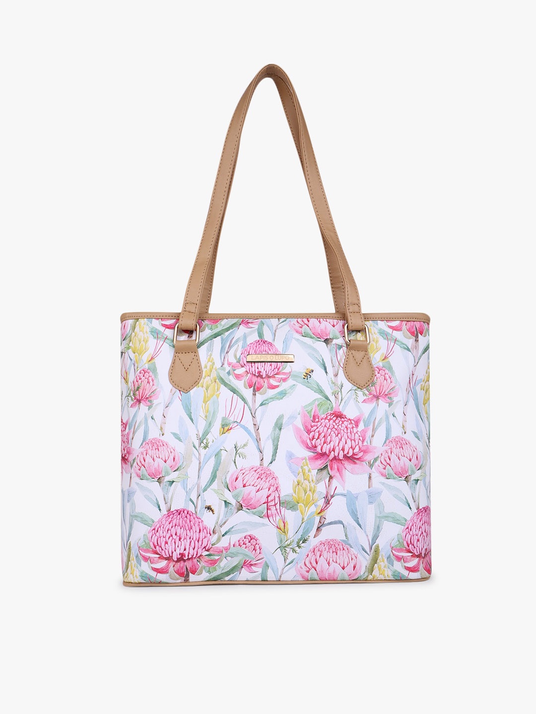 

Lapis O Lupo Floral Printed Structured Shoulder Bag, Beige