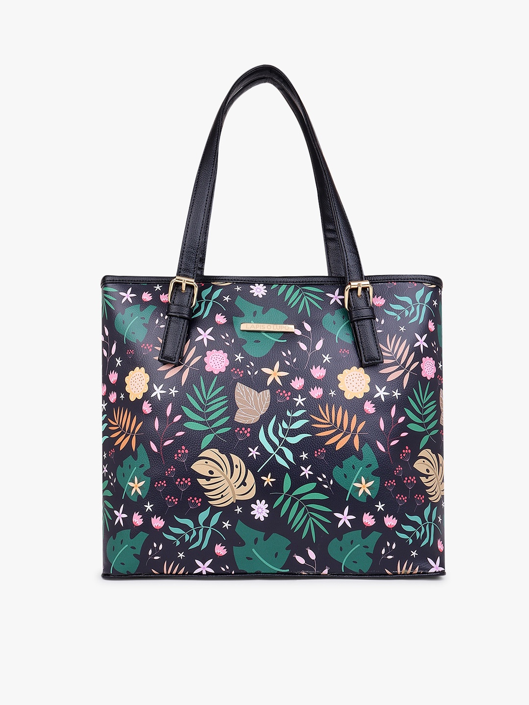 

Lapis O Lupo Floral Printed Structured Tote Bag, Black