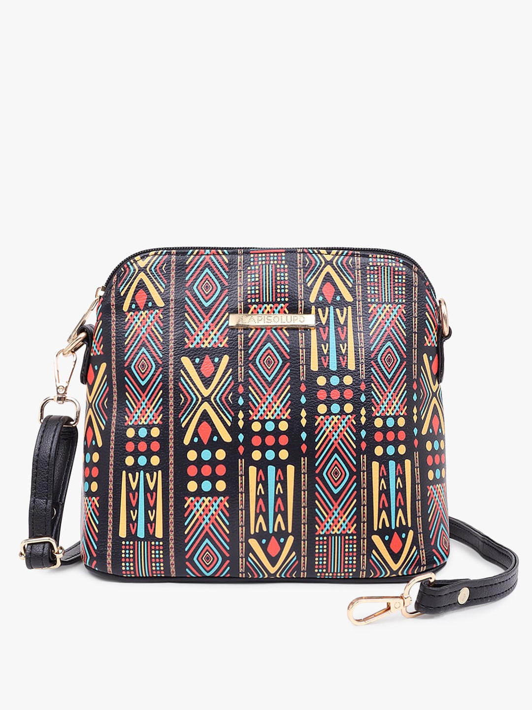 

Lapis O Lupo Geometric Printed Sling Bag, Black