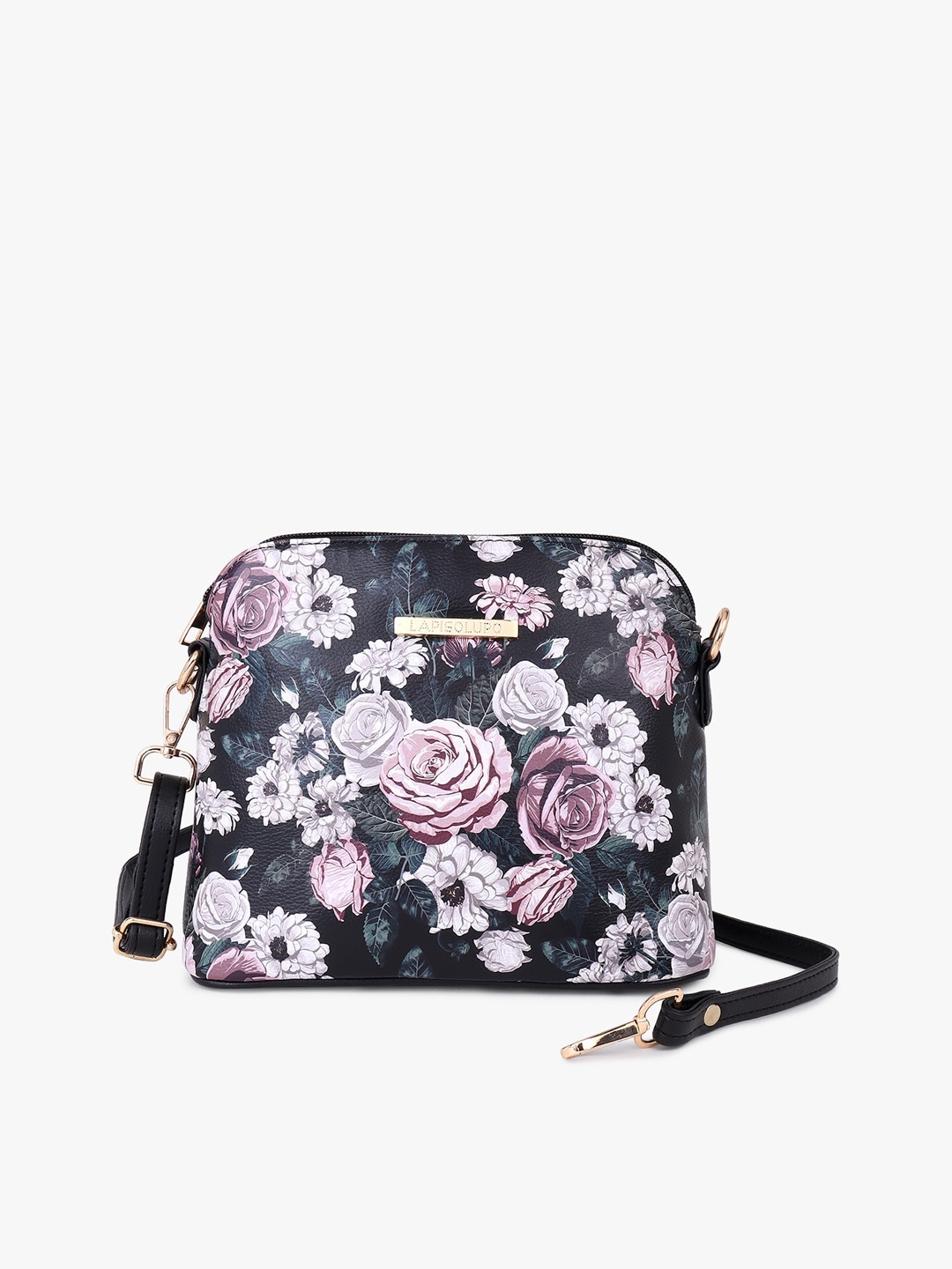

Lapis O Lupo Floral Printed Structured Sling Bag, Black