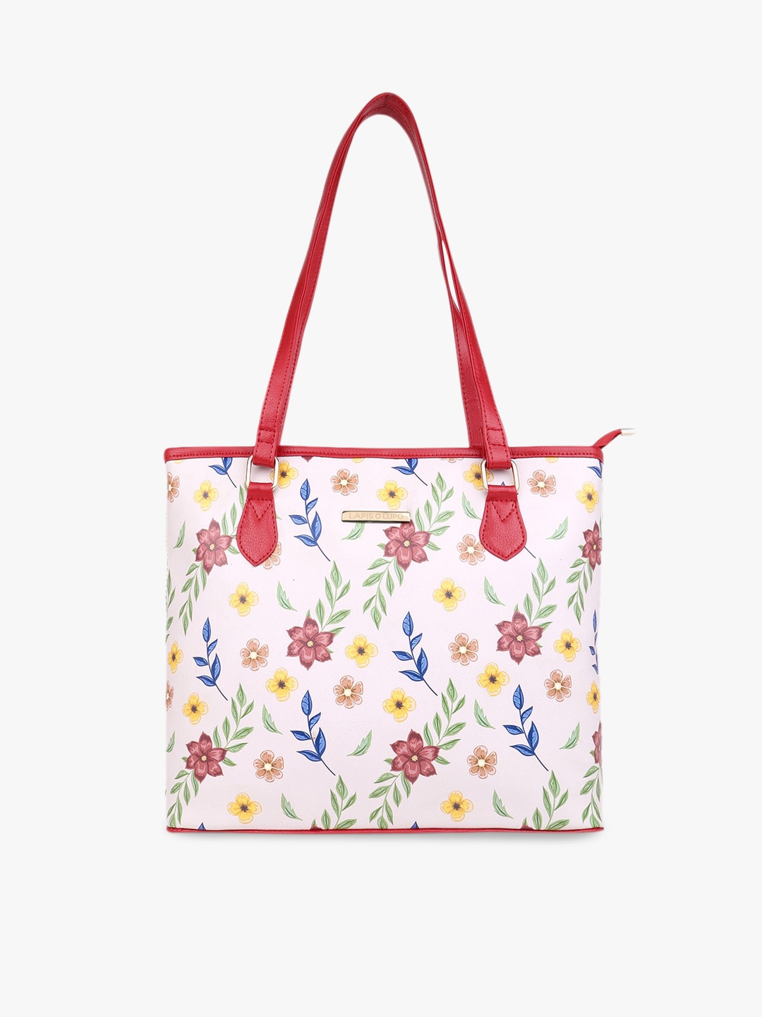 

Lapis O Lupo Floral Printed Structured Tote Bag, Red