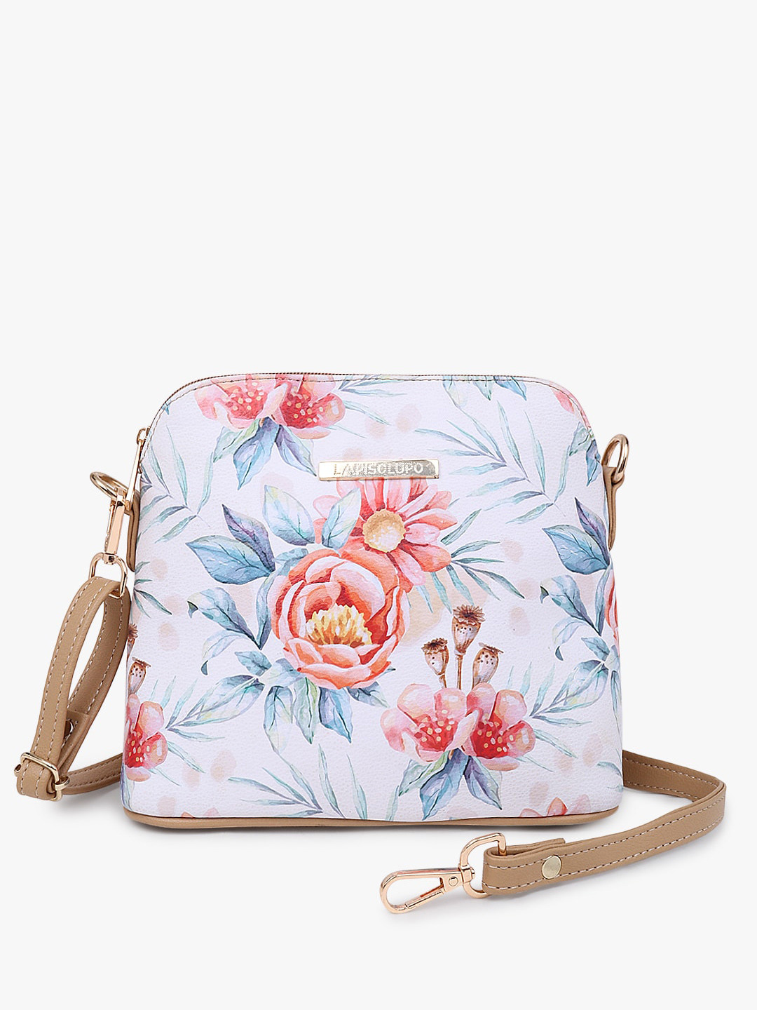 

Lapis O Lupo Floral Printed Structured Sling Bag, Blue
