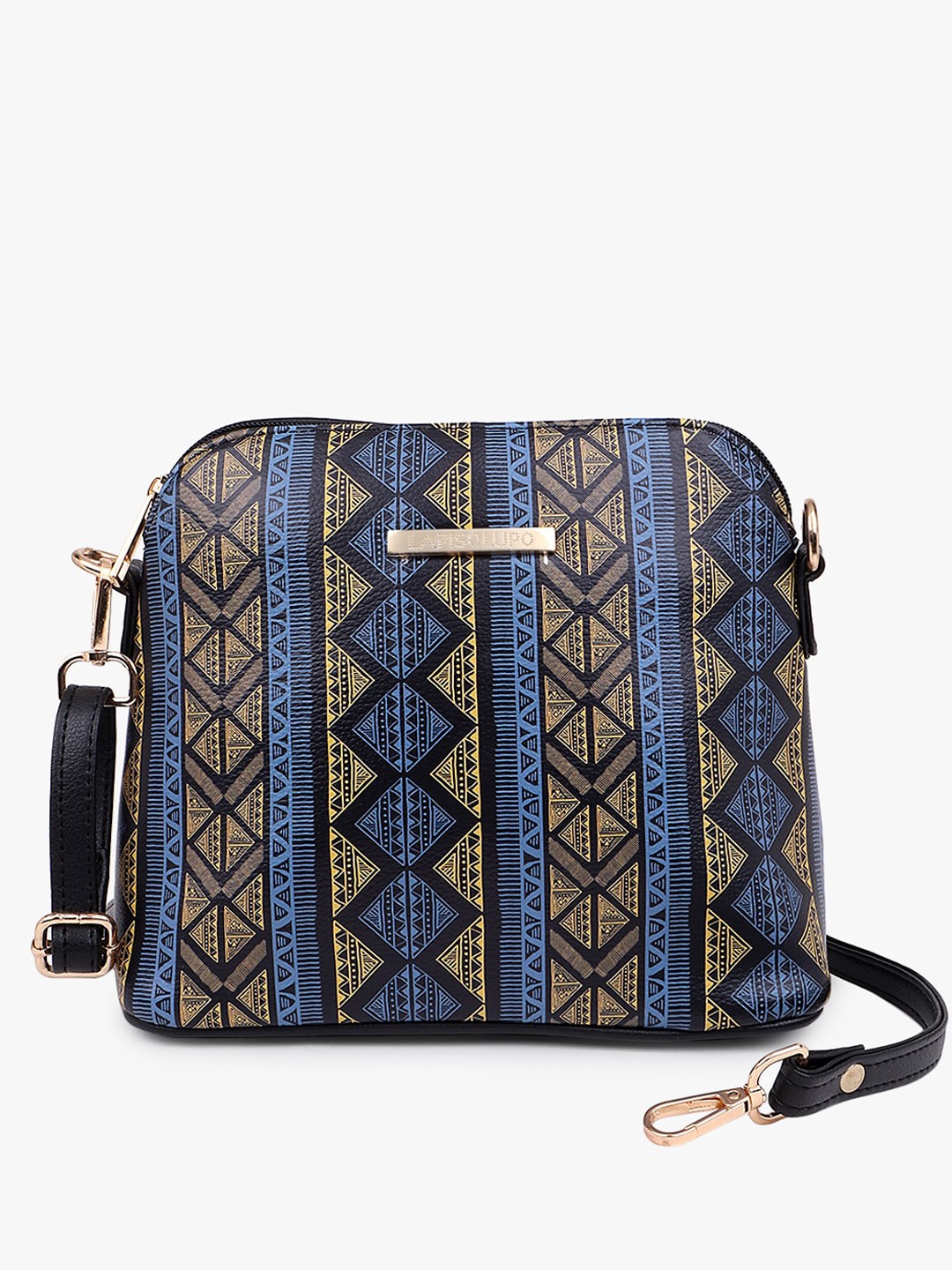 

Lapis O Lupo Geometric Printed Structured Sling Bag, Black