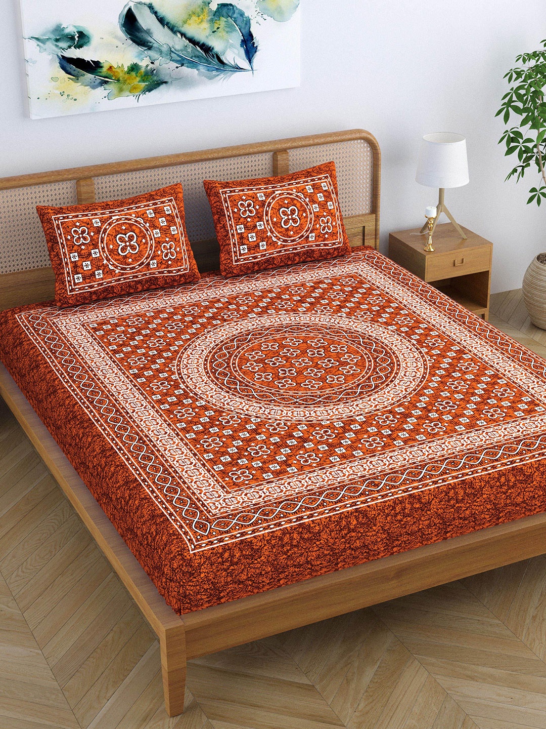 

SheetKart Red & White Floral Pure Cotton 300 TC Queen Bedsheet With 2 Pillow Covers