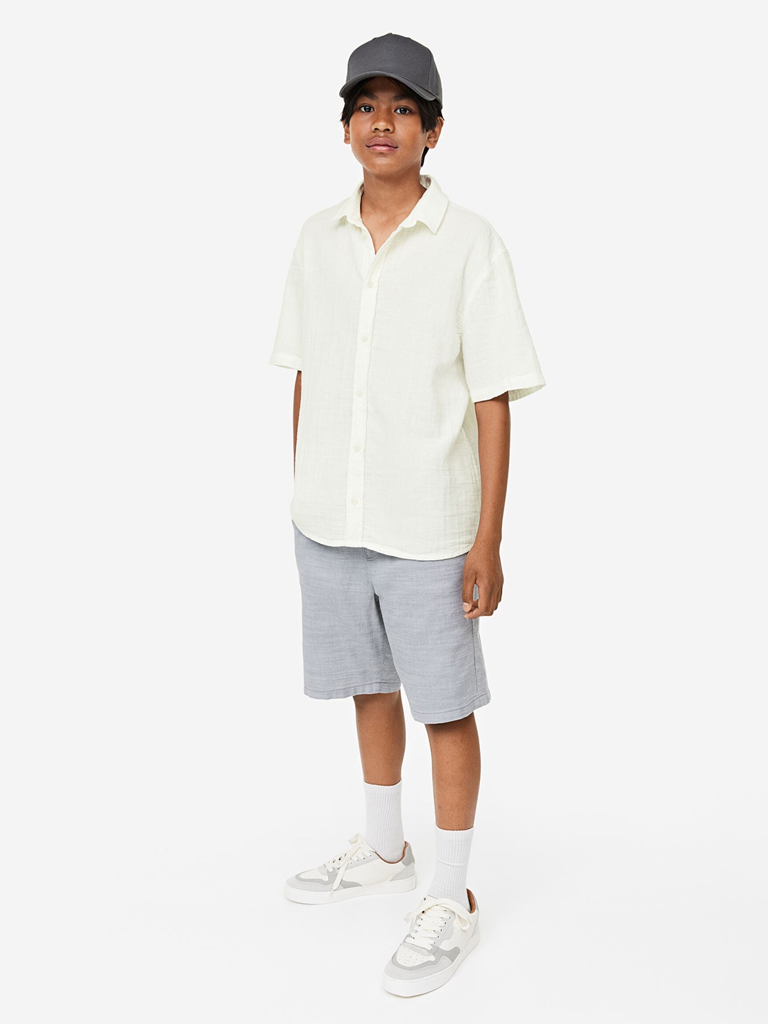 

H&M Boys Crinkled Cotton Shirt, White
