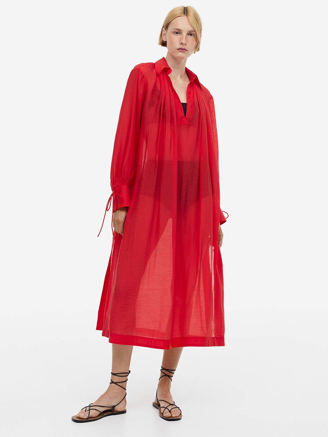 

H&M Women Lyocell-Blend Kaftan Dress, Red