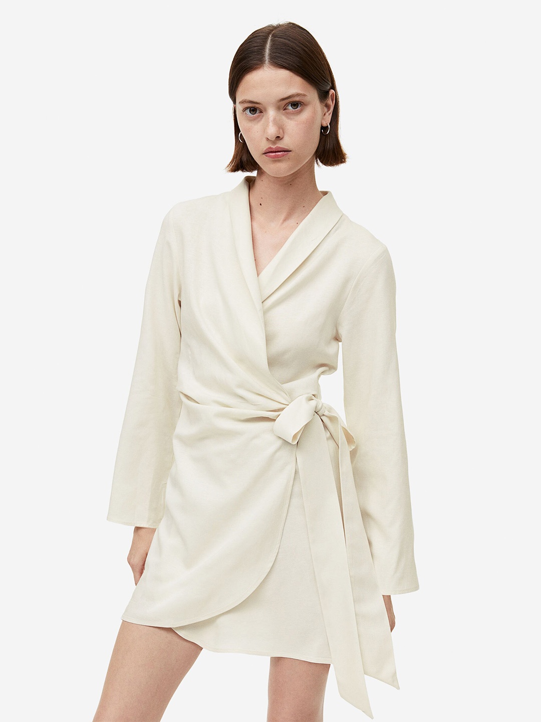 

H&M Linen-Blend Wrap Dress, White
