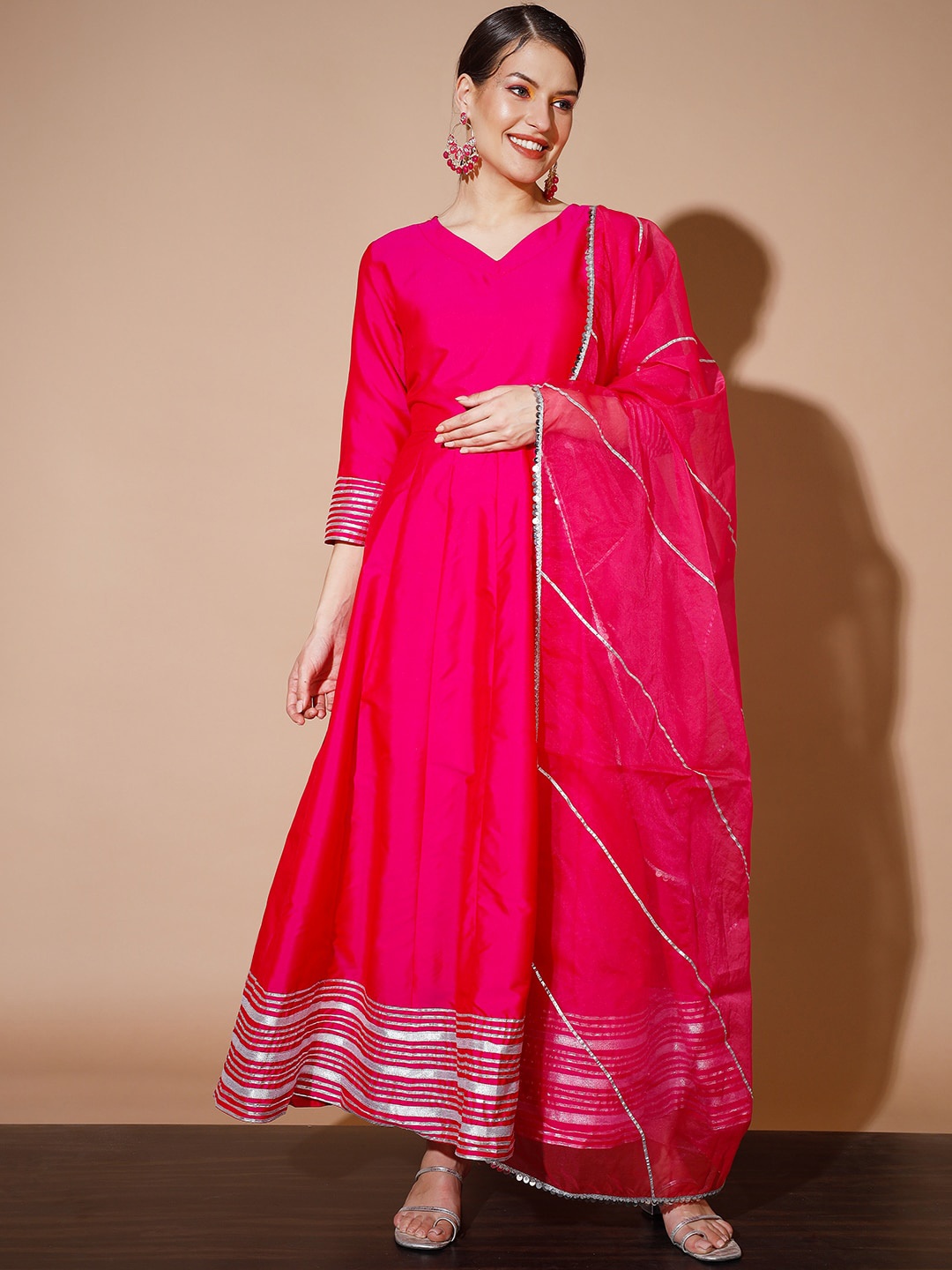 

Sangria Angrakha Gotta Patti Anarkali Kurta With Dupatta, Pink