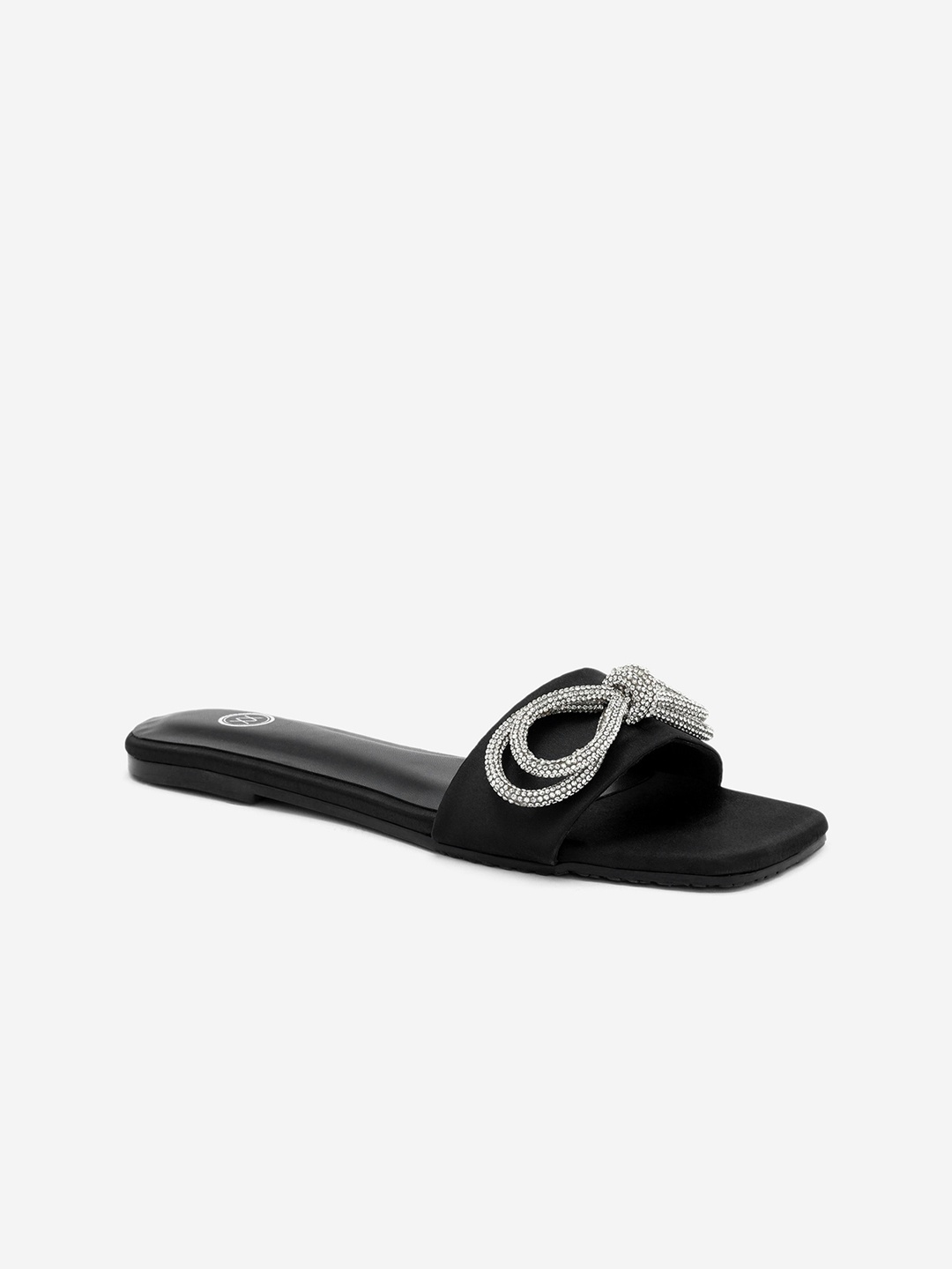 

20Dresses Black & Silver-Toned Embellished Open Toe Flats