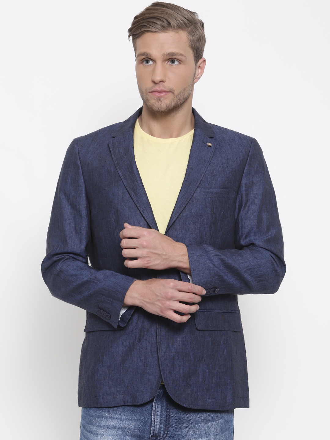 

Lombard Men Blue Linen Slim Single-Breasted Casual Blazer