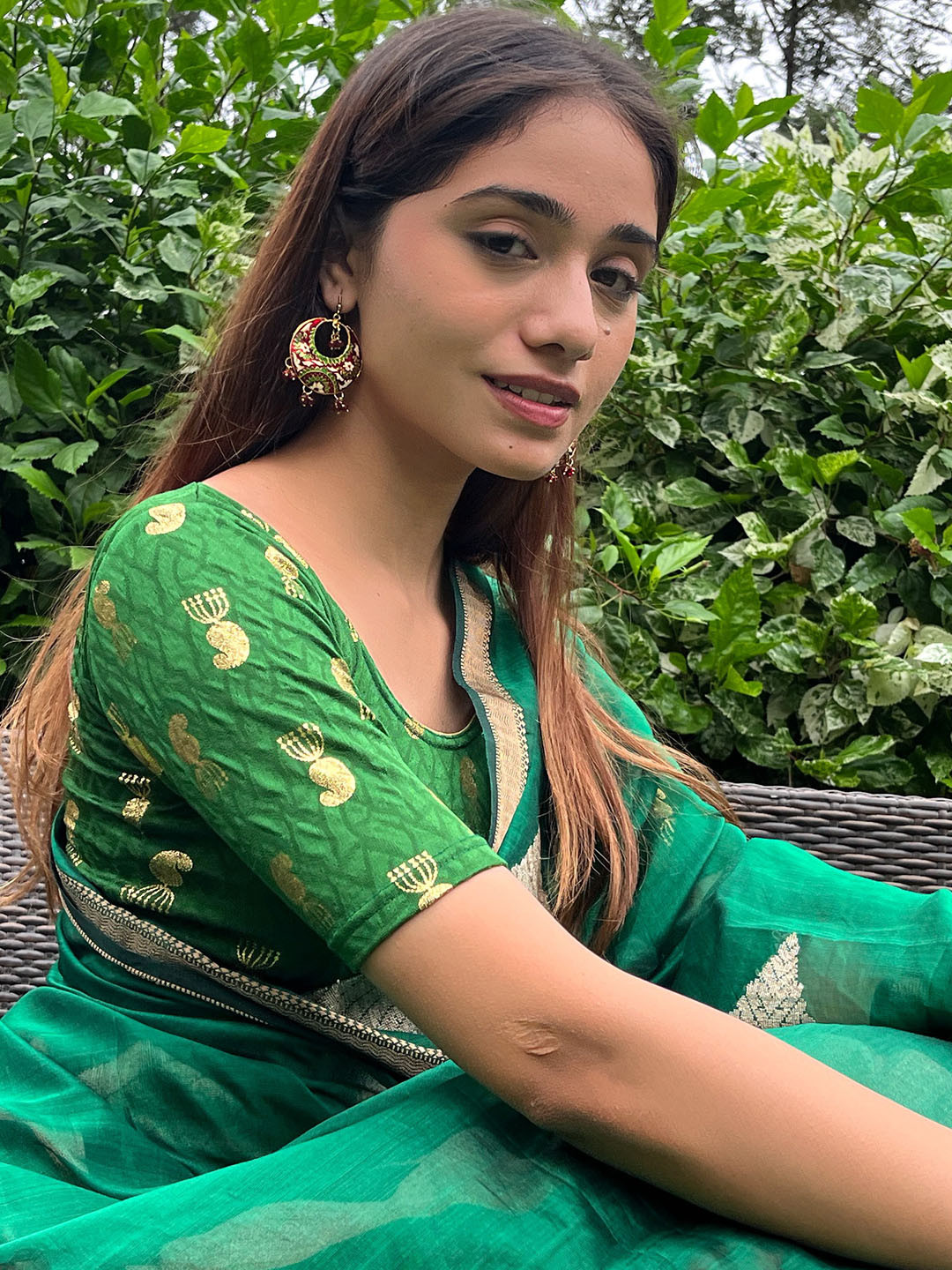 

Bindigasm's Advi Printed Stretchable Saree Blouse, Green