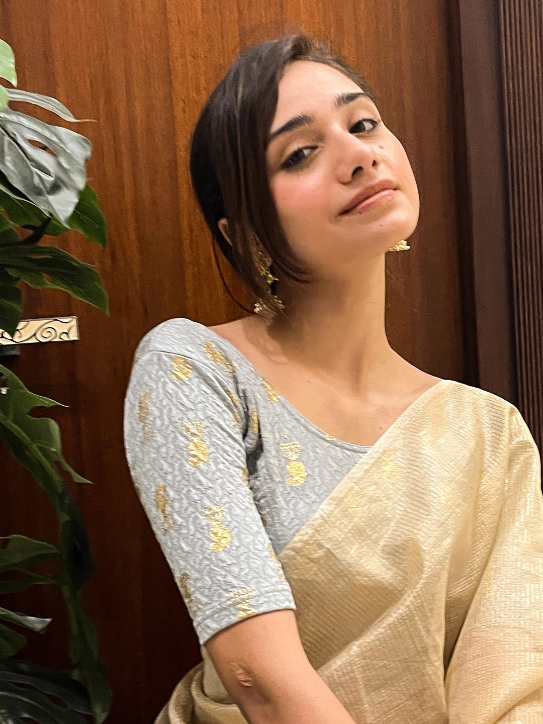 

Bindigasm's Advi Printed Stretchable Saree Blouse, Grey
