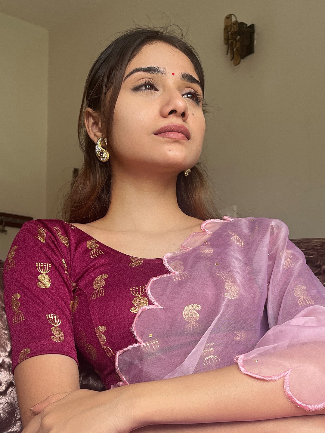 

Bindigasm's Advi Printed Stretchable Saree Blouse, Purple