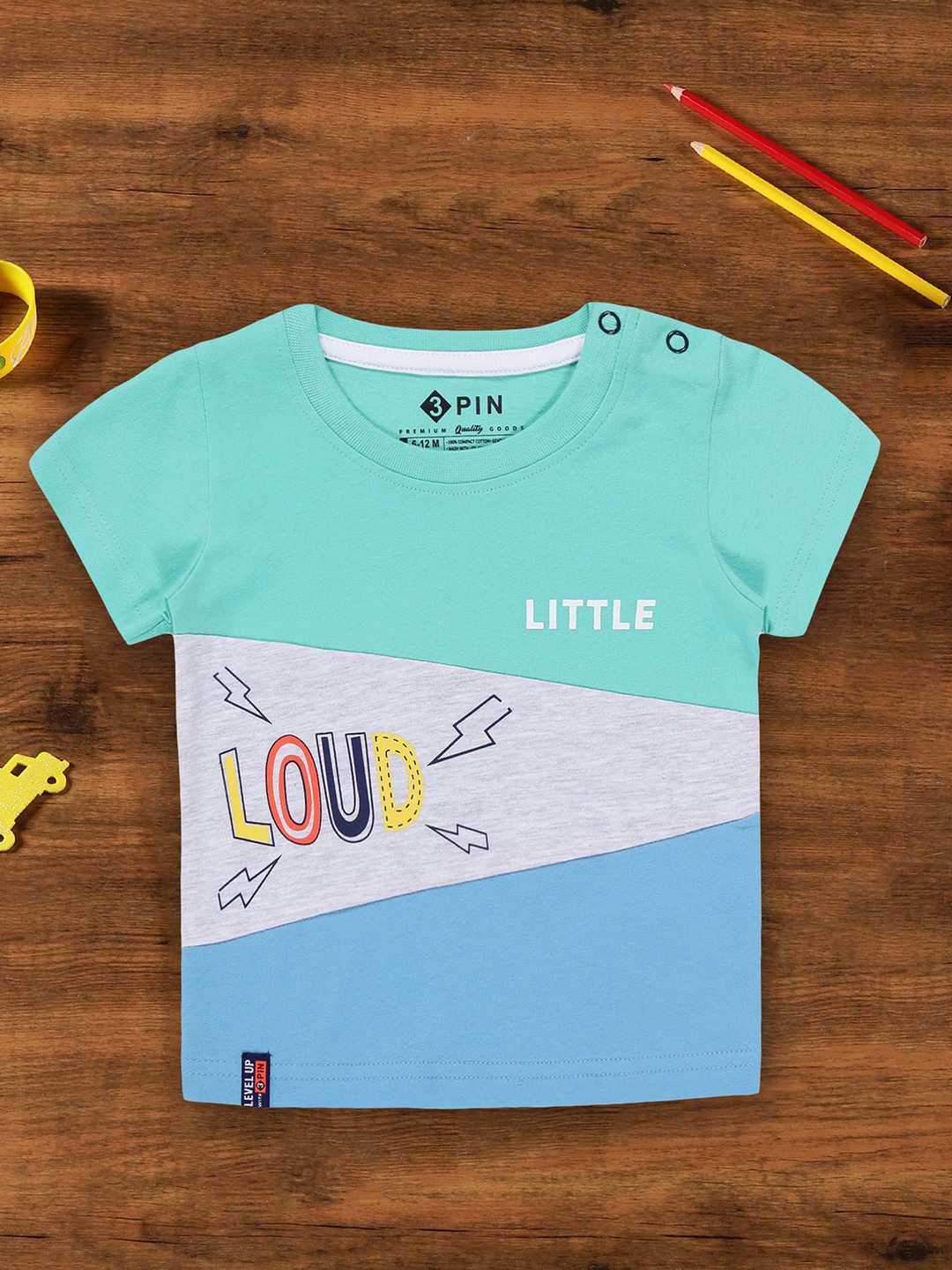 

3PIN Boys Colourblocked Cotton Casual T-shirt, Sea green