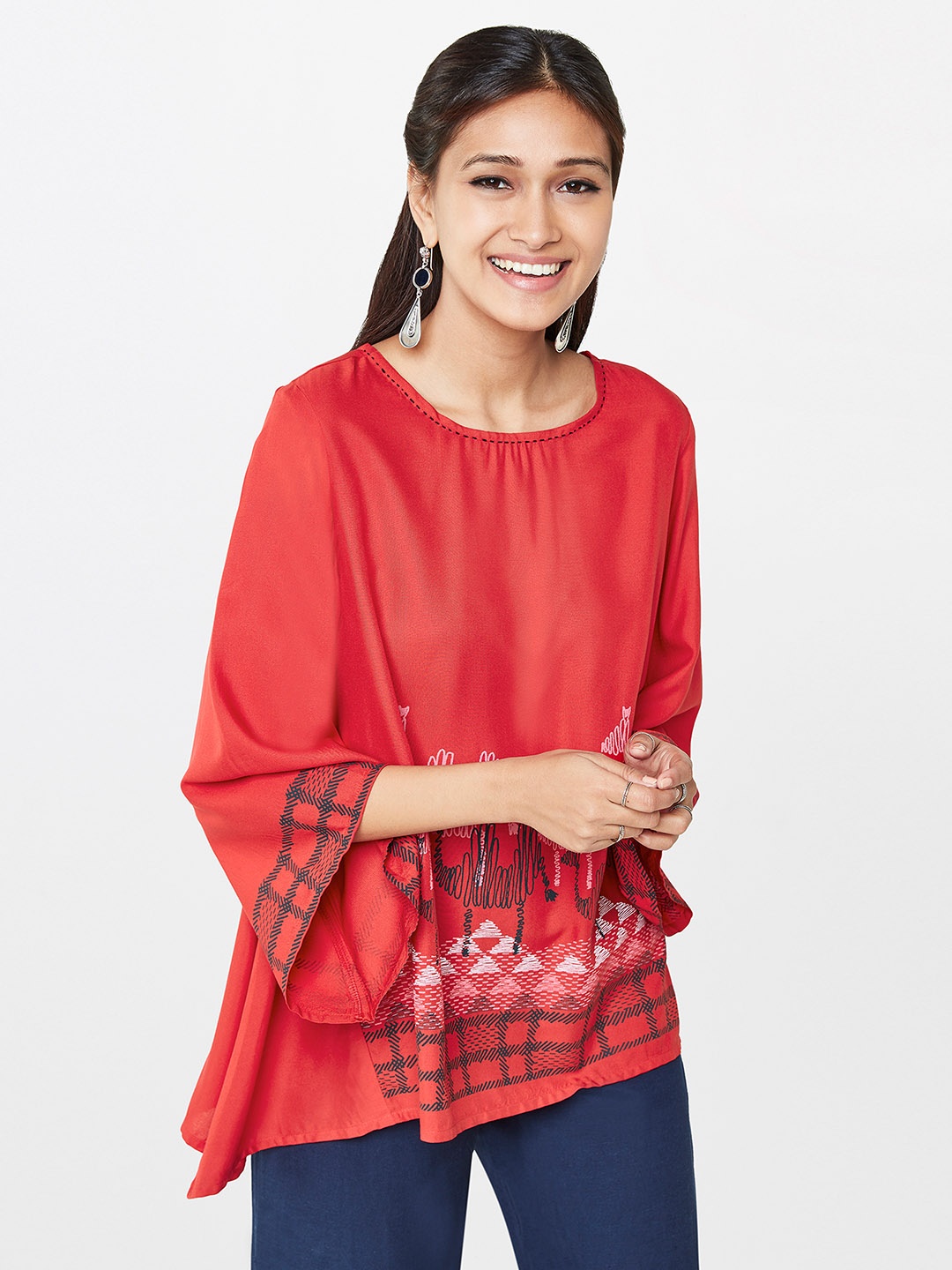 

Global Desi Women Red Printed Top