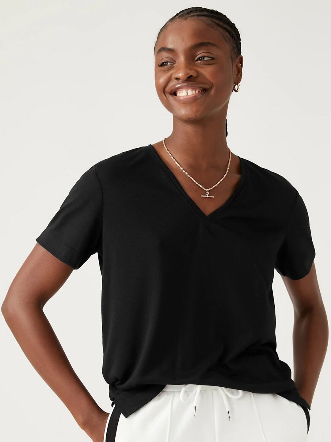 

Marks & Spencer V-Neck Knitted T-shirt, Black