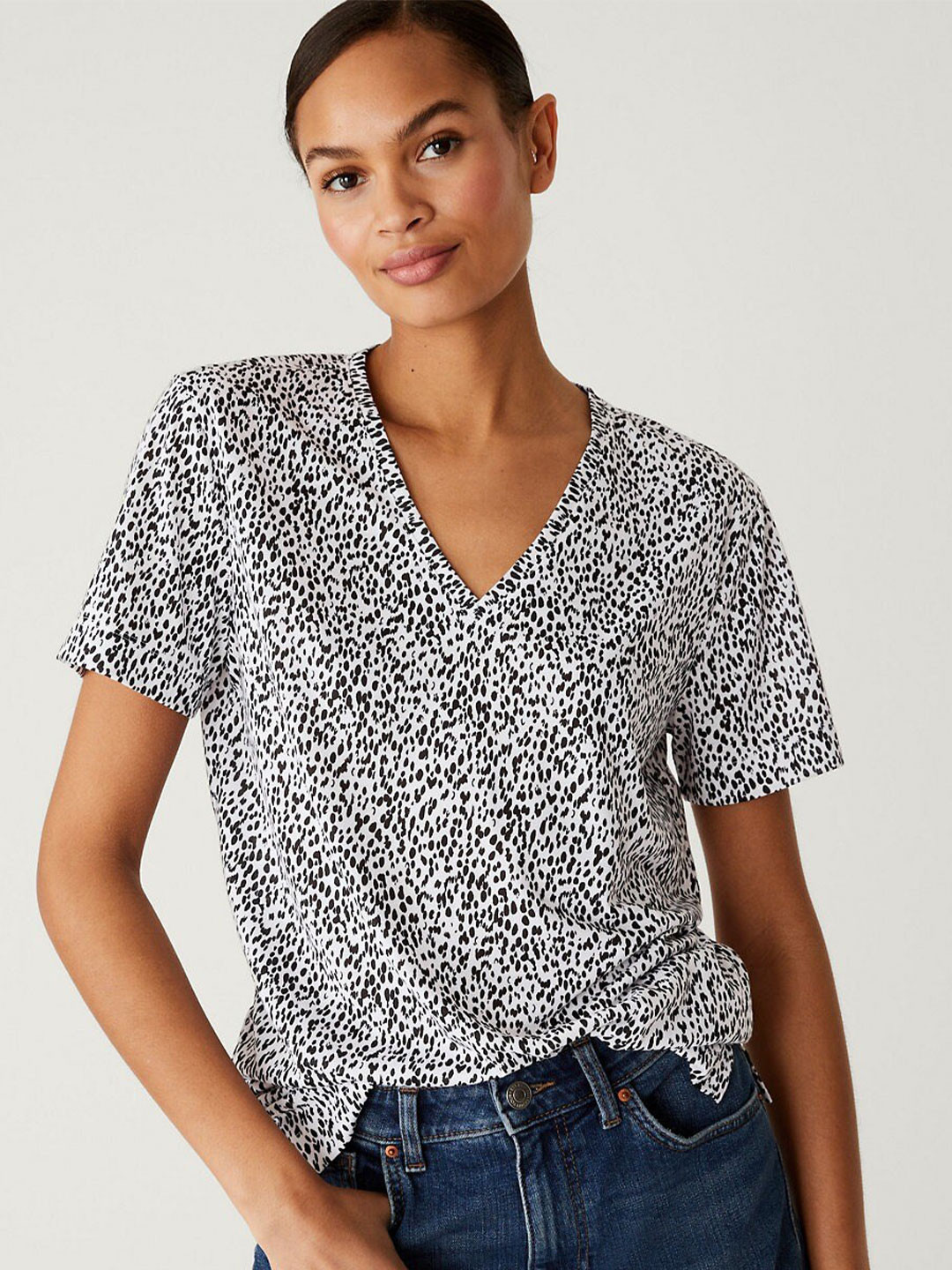 

Marks & Spencer Animal Printed V-Neck T-shirt, White