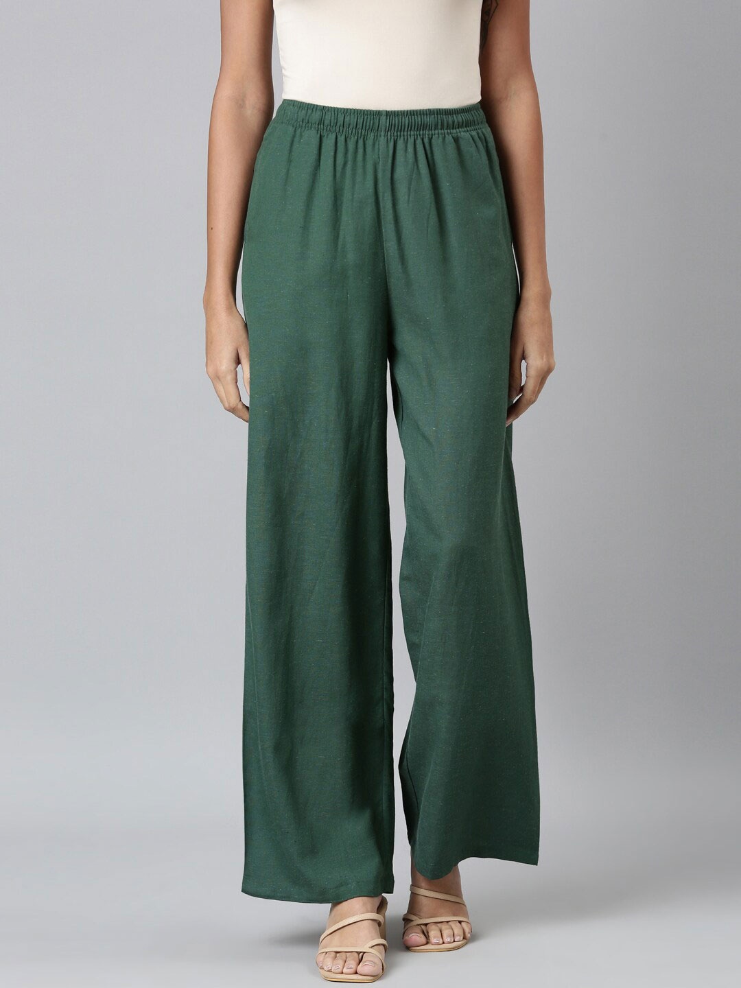 

Go Colors Women Green Linen Palazzos