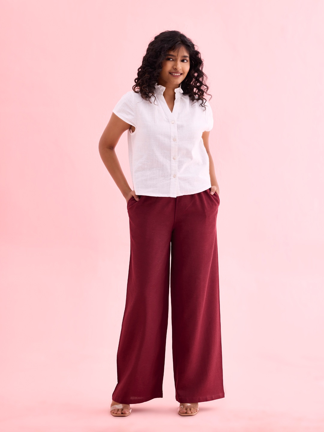

Go Colors Women Maroon Linen Palazzos