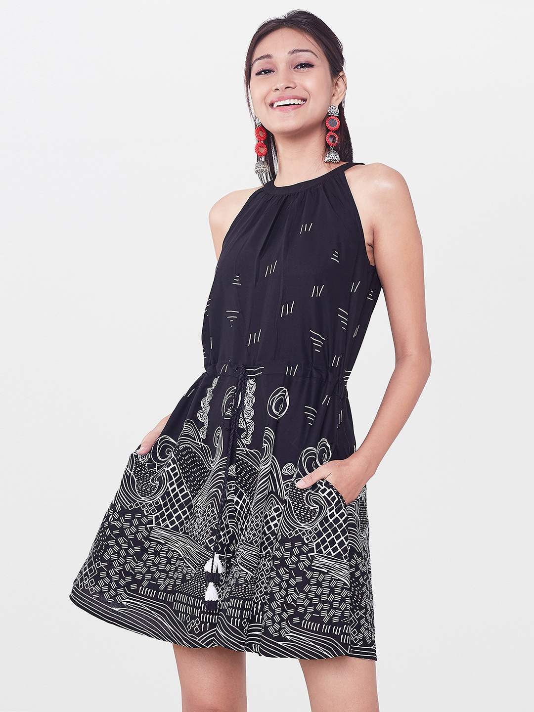 

Global Desi Women Black Printed Playsuit